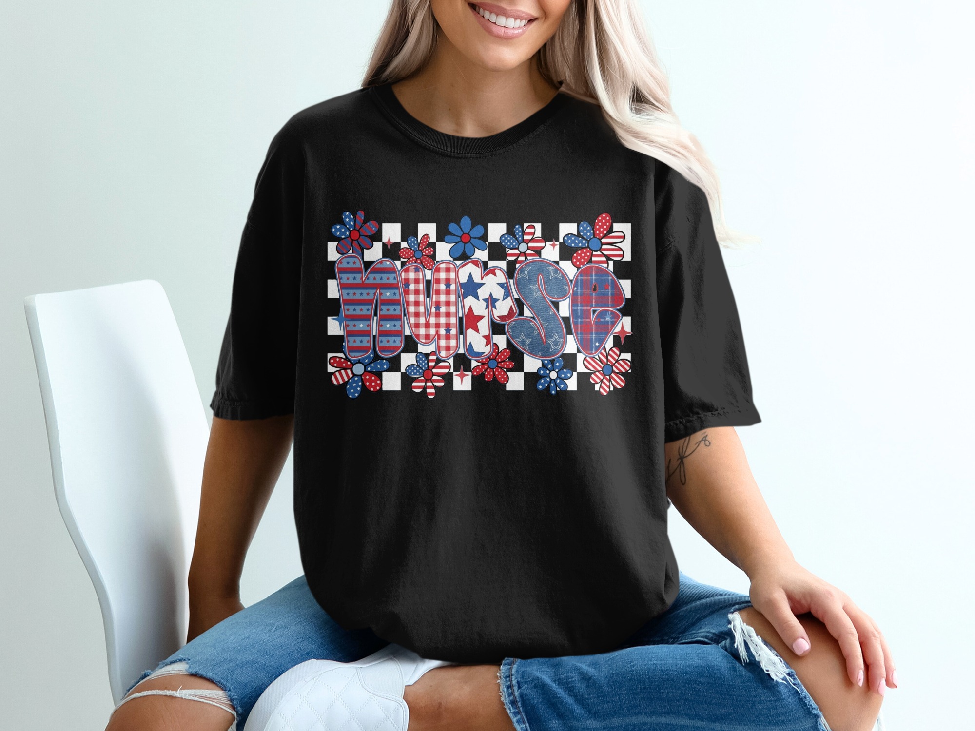 Patriotic Mama T-Shirt, 4th of July American Flag Mom Life Shirt, Red White Blue Stars Stripes Summer USA Tee - Image 5