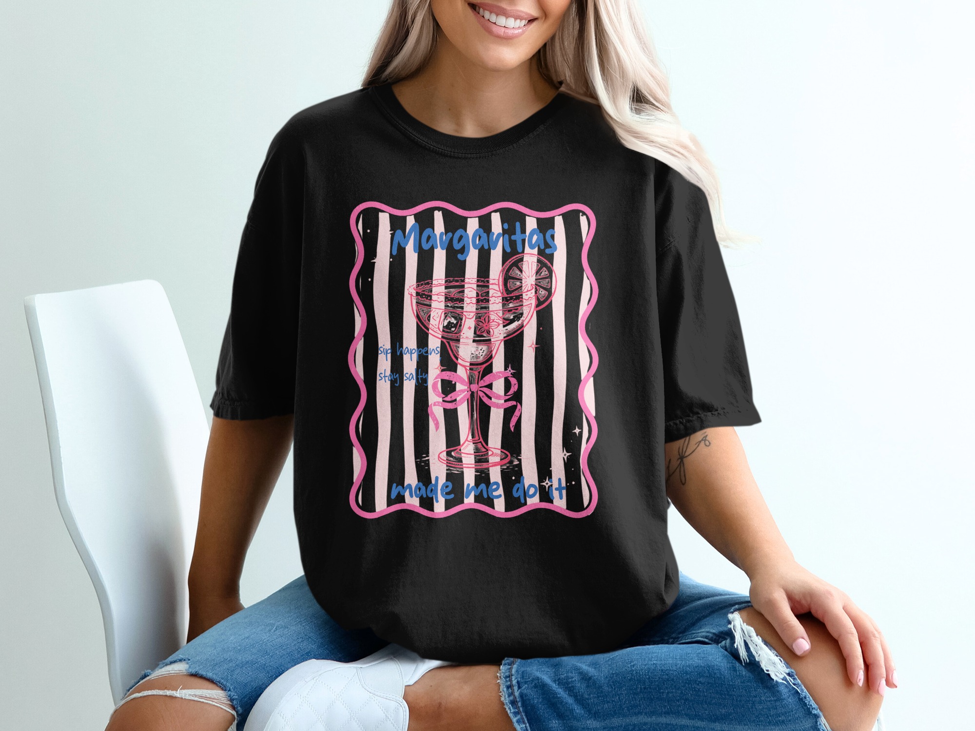 Margaritas Made Me Do It T-Shirt | Sip Happens Stay Salty Funny Cocktail Tee | Girls Trip Drinking Shirt Gift for Her - Image 5