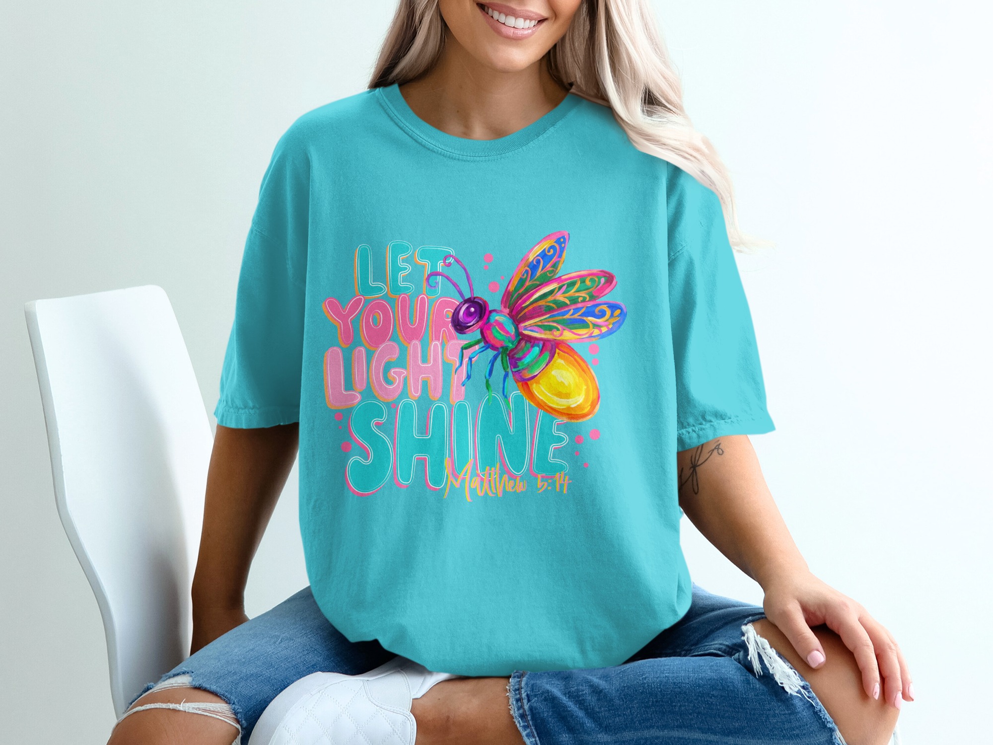 Let Your Light Shine T-Shirt, Matthew 5:14 Firefly Christian Tee, Inspirational Faith Religious Scripture Gift, Colorful Women's Top - Image 9