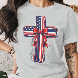 Faith Freedom 250 Years Patriotic Cross T-Shirt | American Flag Christian Tee | Independence Day USA Gift