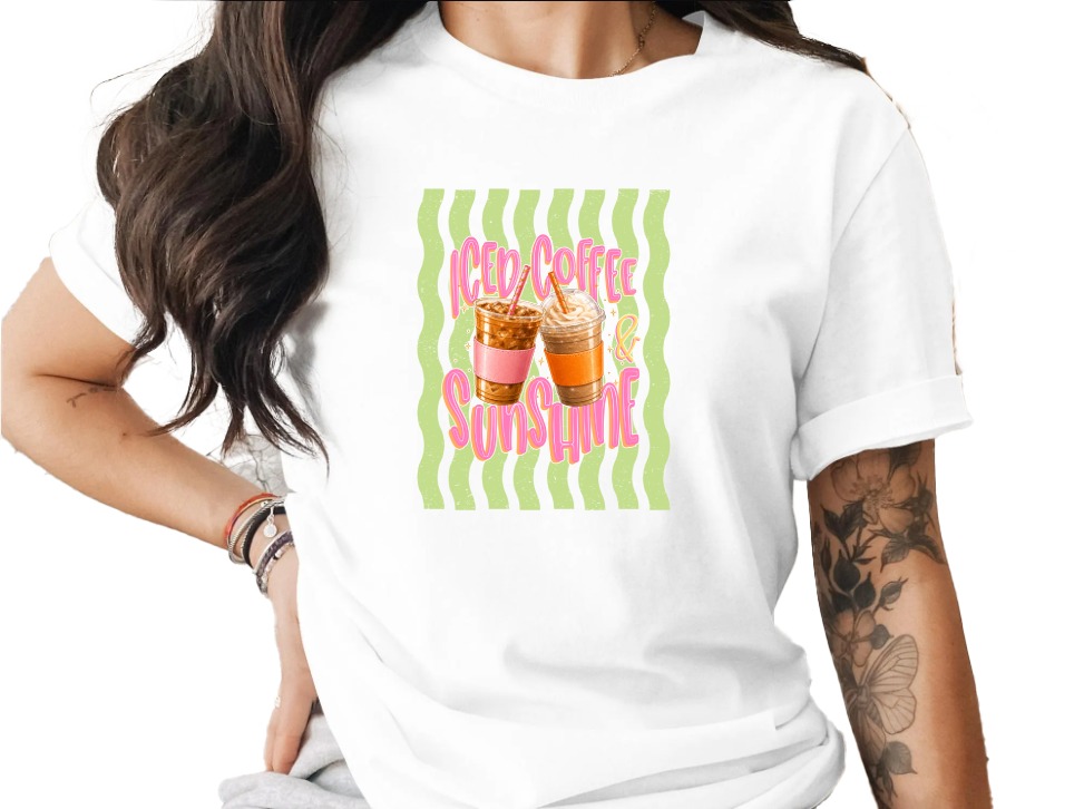 Comfort Colors® Iced Coffee Sunshine T-Shirt, Coffee Lover Tee, Summer Vibes Shirt, Cute Graphic Tee for Her, Positive Aesthetic Top