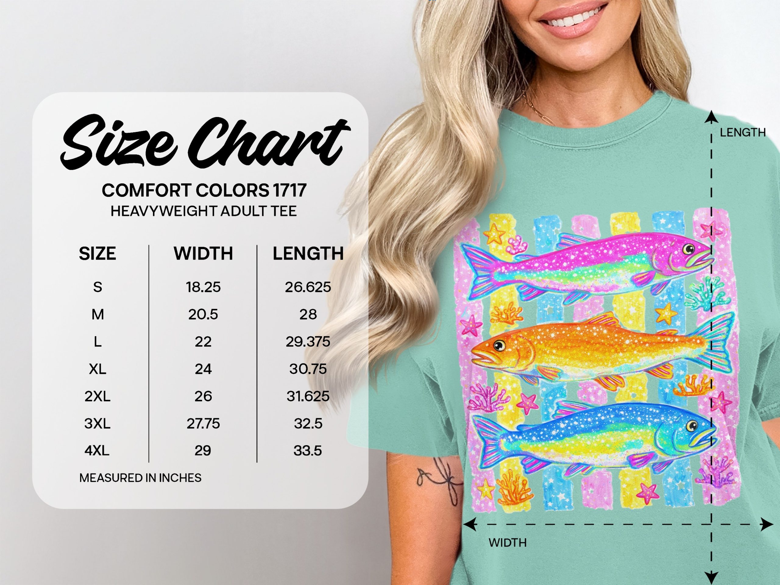Sparkly Rainbow Fish T-Shirt, Colorful Kawaii Ocean Comfort Colors ® Tee, Y2K Aesthetic Vibrant Marine Life Shirt, Cute Summer Gift For Her - Image 4