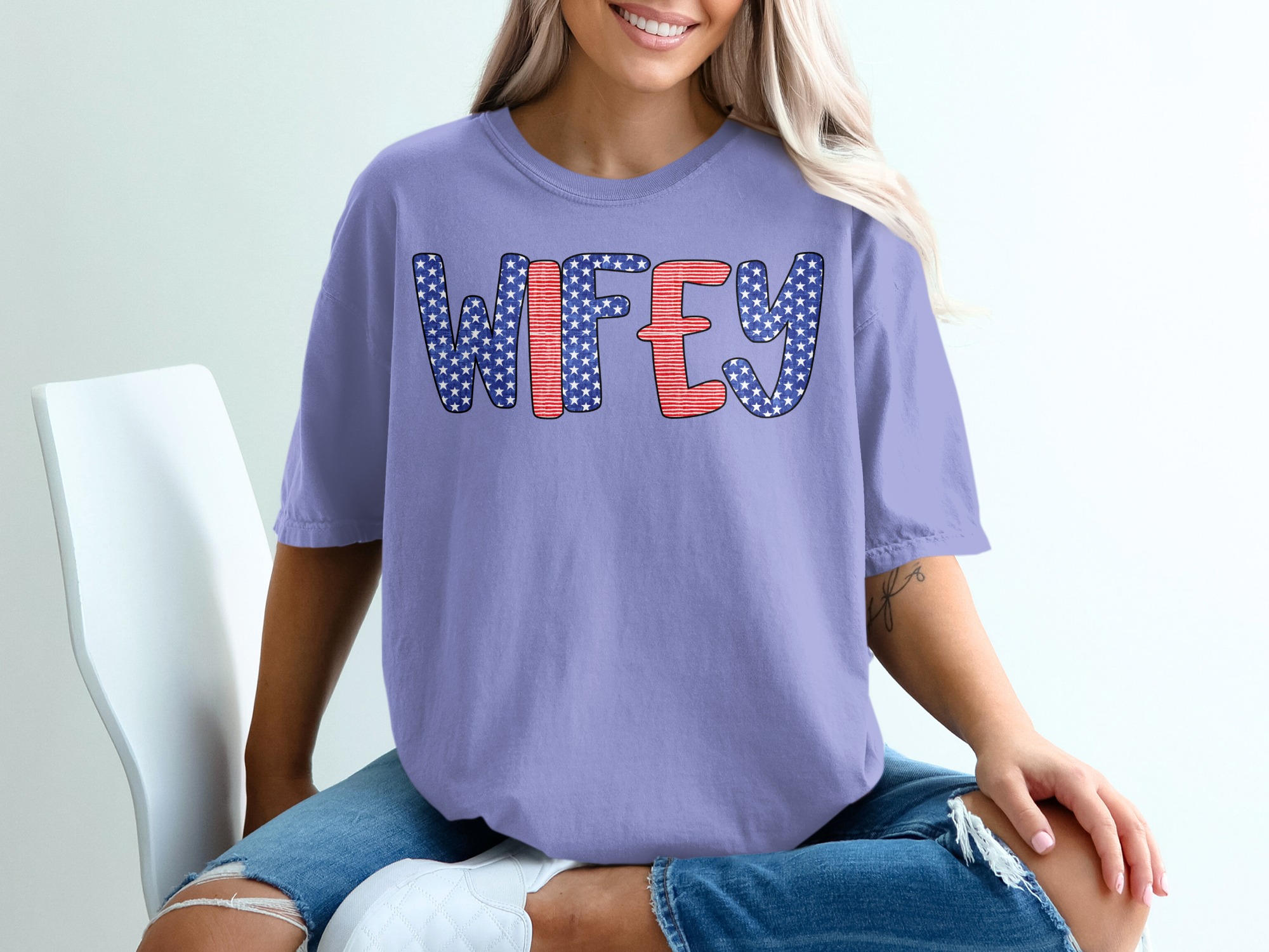 Patriotic Wifey T-Shirt, American Flag Wifey Shirt, Fourth of July Wife Tee, Military Spouse Gift, Engagement Gift, New Mrs. Country Style - Image 18
