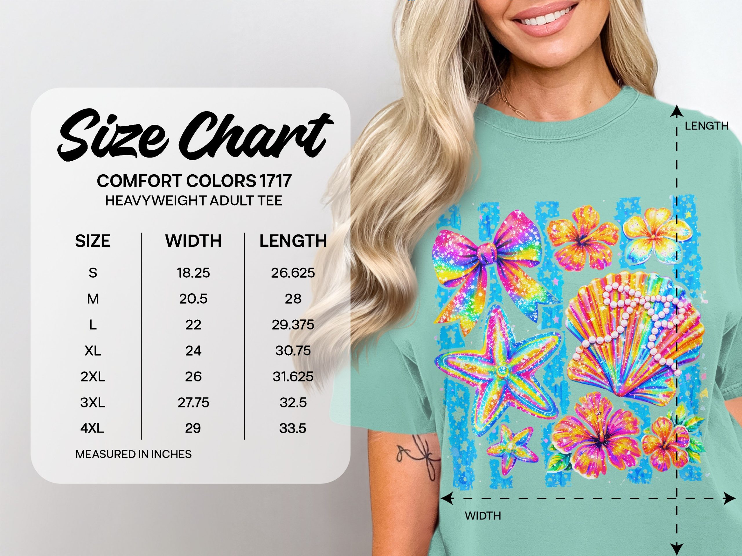 Y2K Rainbow Beach T-Shirt, Comfort Colors ® Sparkle Seashell Starfish Tee, Aesthetic Summer Vacation Top, Fun Oceancore Gift - Image 4