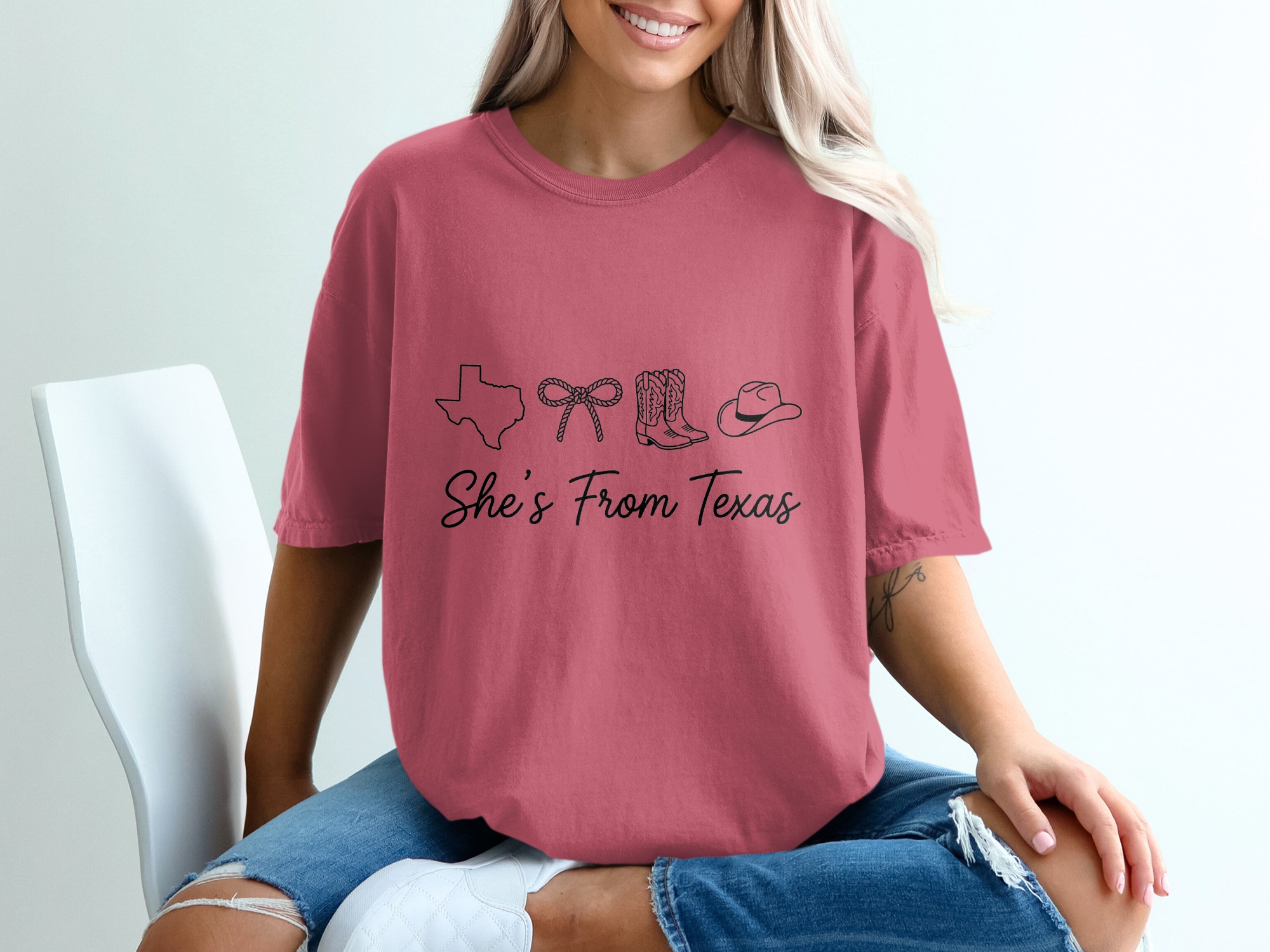 She's From Texas T-Shirt, Texas Outline Cowgirl Boots Hat Rope Bow Western Tee, Southern Pride Gift for Her, Country Girl Shirt - Image 15