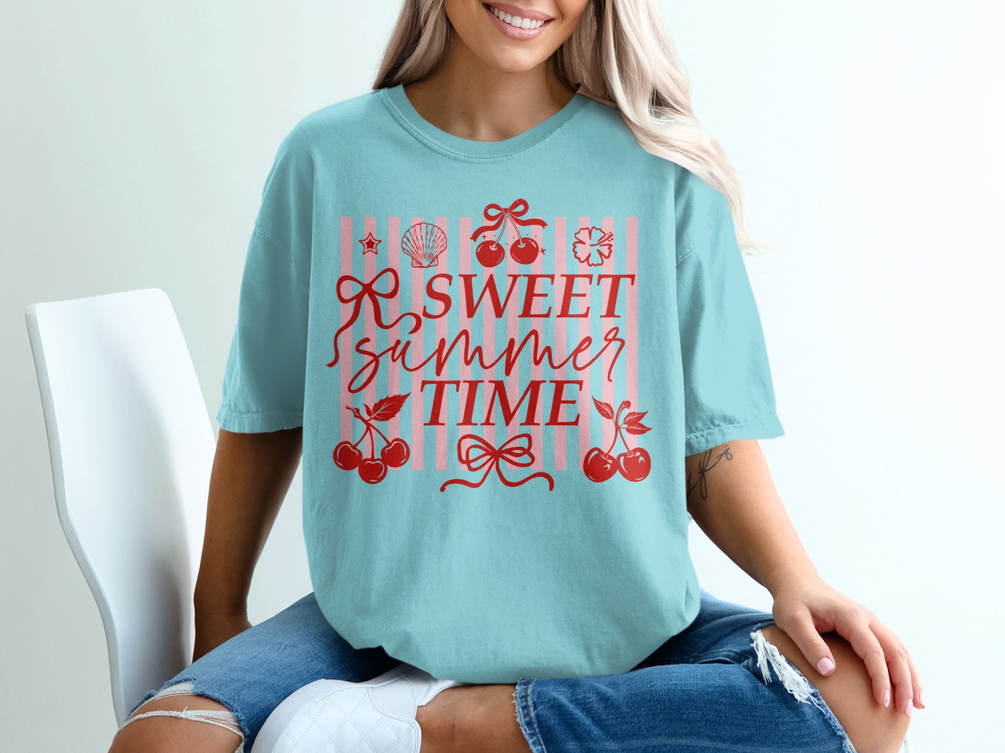 Sweet Summer Time Cherry T-Shirt, Retro Summer Vacation Tee, Cute Coquette Aesthetic Beach Vibes Shirt, Gift For Her - Image 19