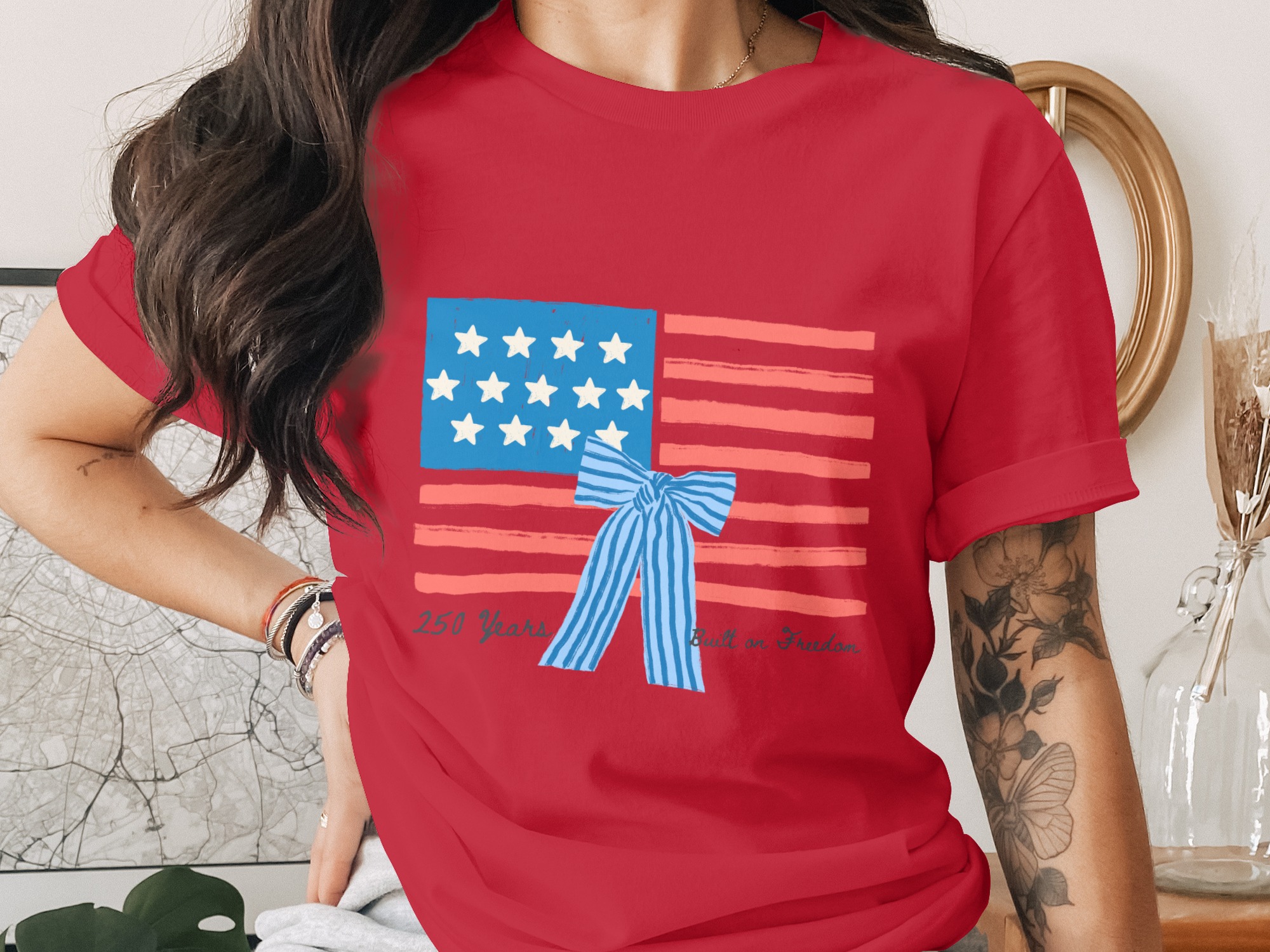 250 Years Built on Freedom American Flag T-Shirt, Patriotic Independence Day USA Tee, Heritage Anniversary Shirt Gift - Image 4