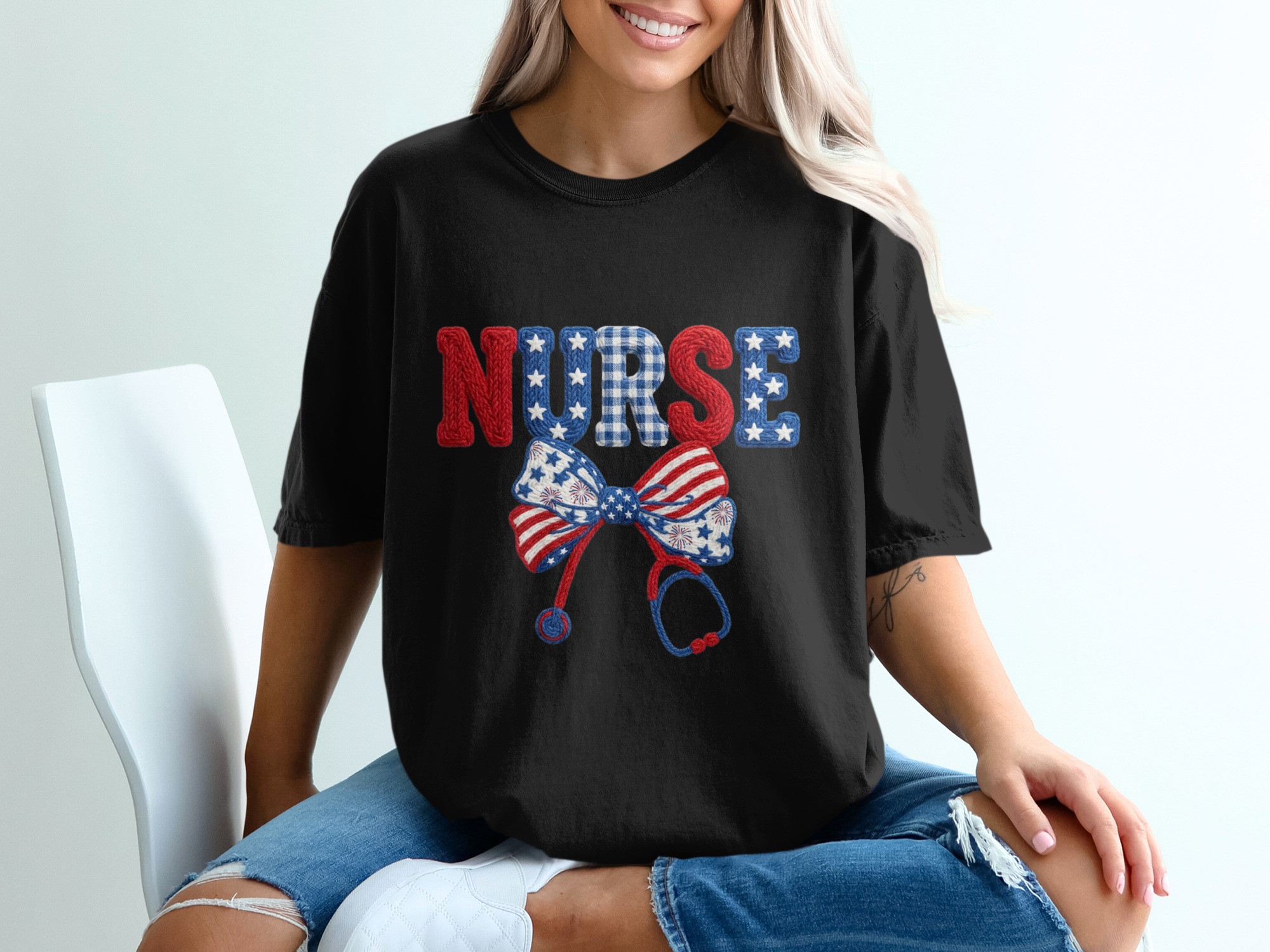 Patriotic Nurse T-Shirt, American Flag Nurse Gift, RN Graduation Tee, Fourth of July Healthcare Worker Shirt for Women - Image 5