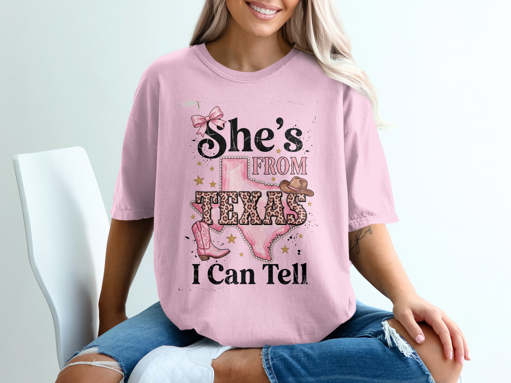 She's From Texas I Can Tell T-Shirt | Pink Leopard Print Texas Tee | Southern Cowgirl Shirt | Texas Pride Gift for Her | Western Style Texas - Image 17