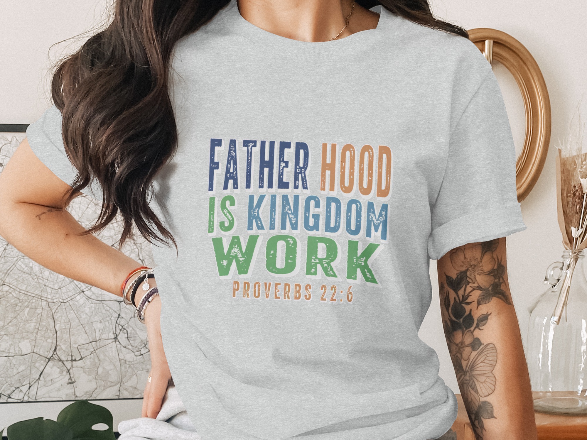 Fatherhood Is Kingdom Work T-Shirt, Christian Dad Shirt, Proverbs 22:6 Faith Based Tee, Godly Father Gift, Religious Dad Apparel, Vintage - Image 2