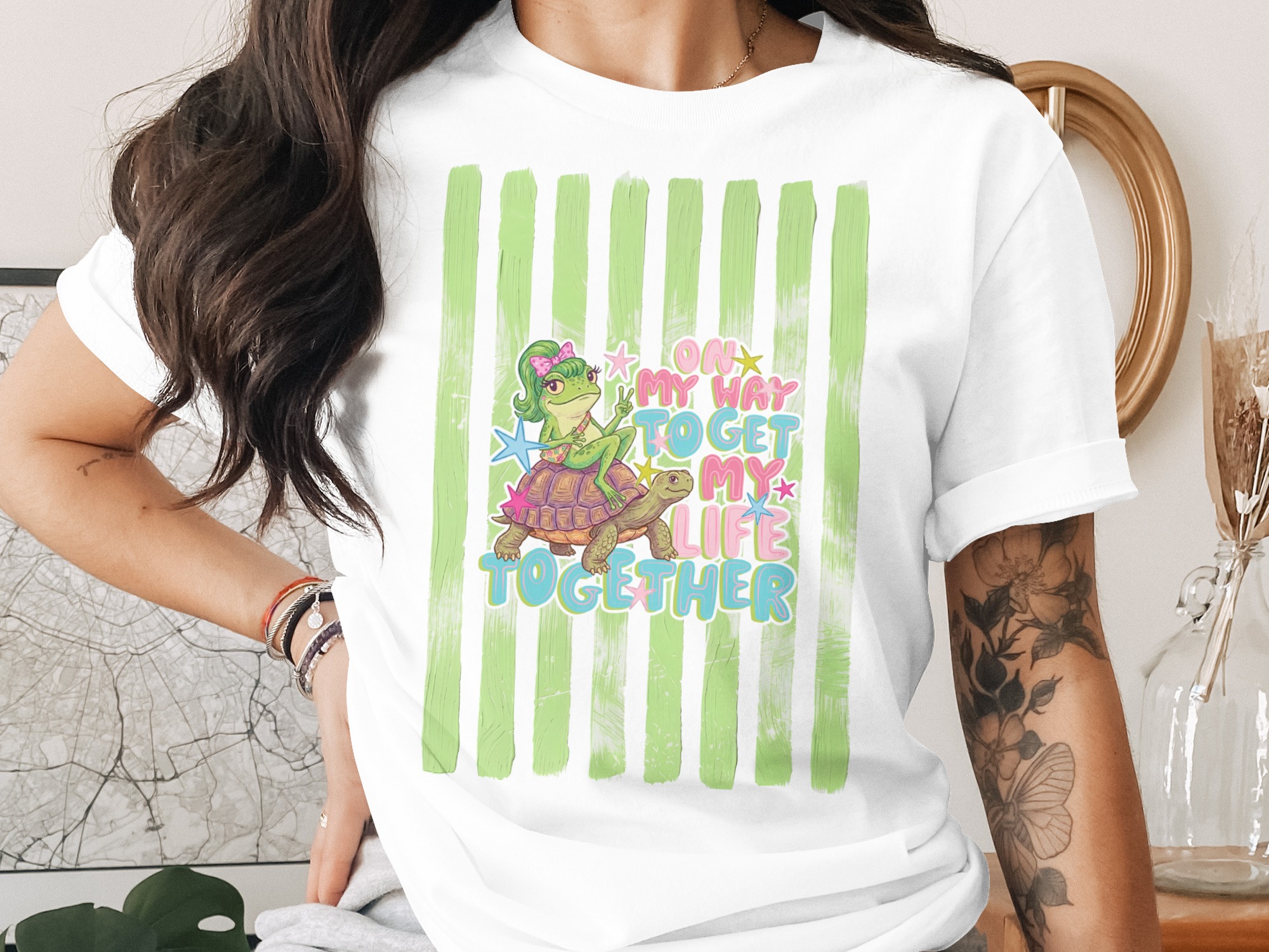 Comfort Colors® 'On My Way To Get My Life Together' Frog & Turtle T-Shirt, Funny Relatable Quote Tee, Whimsical Animal Gift for Friend