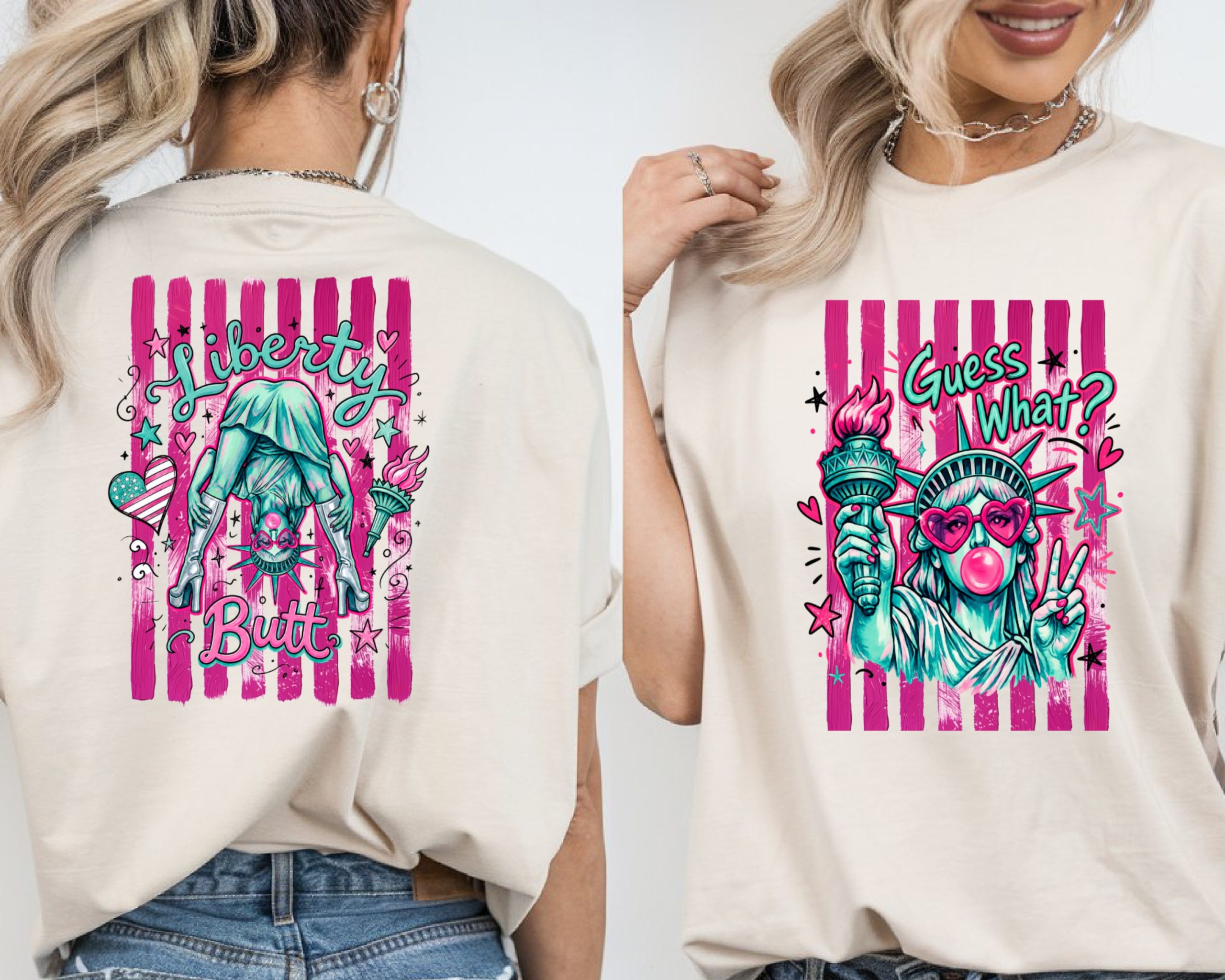 Statue of Liberty T-Shirt, Comfort Colors ® Y2K Pop Art Tee, Sassy Bubblegum Peace Sign, Trendy Heart Glasses, Fun Patriotic Gift for Her - Image 2