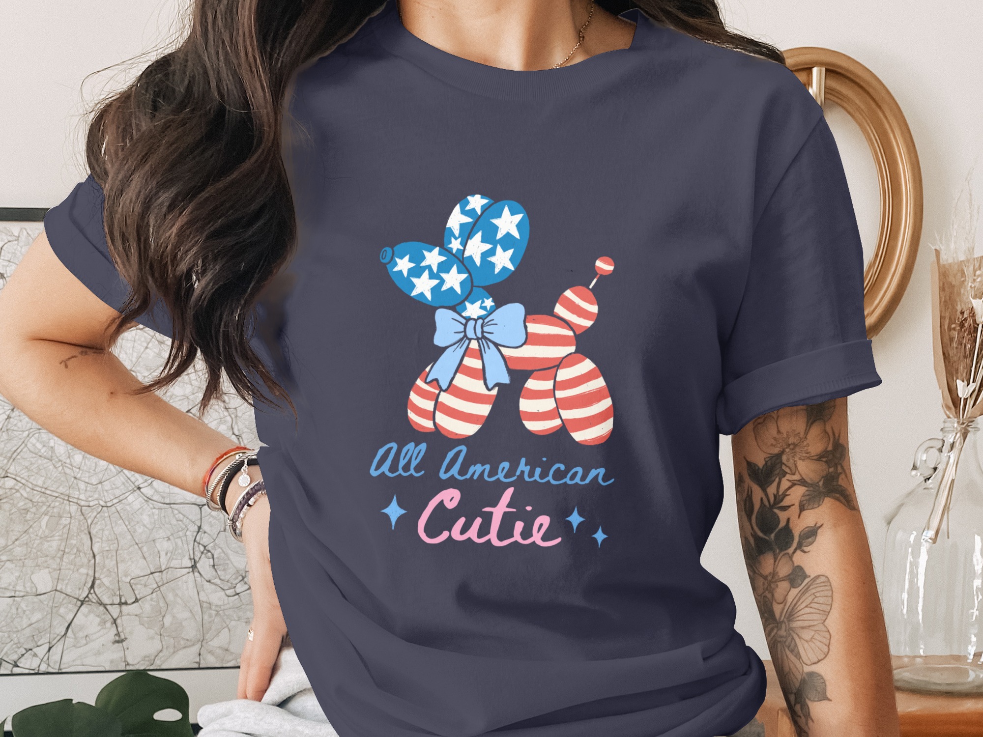 All American Cutie T-Shirt, Patriotic Balloon Dog Fourth of July Tee, Summer USA Flag Shirt for Women & Girls, Memorial Day Outfit - Image 3