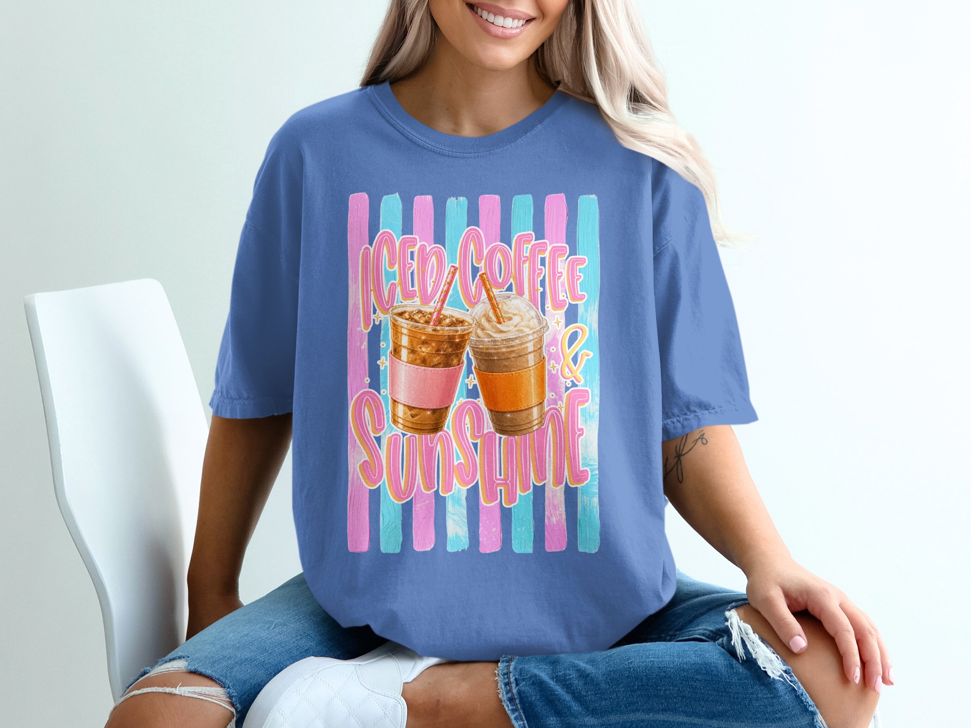 Comfort Colors ® Iced Coffee & Sunshine T-Shirt, Coffee Lover Gift for Her, Summer Aesthetic Tee, Happy Vibes Shirt, Trendy Iced Coffee - Image 20