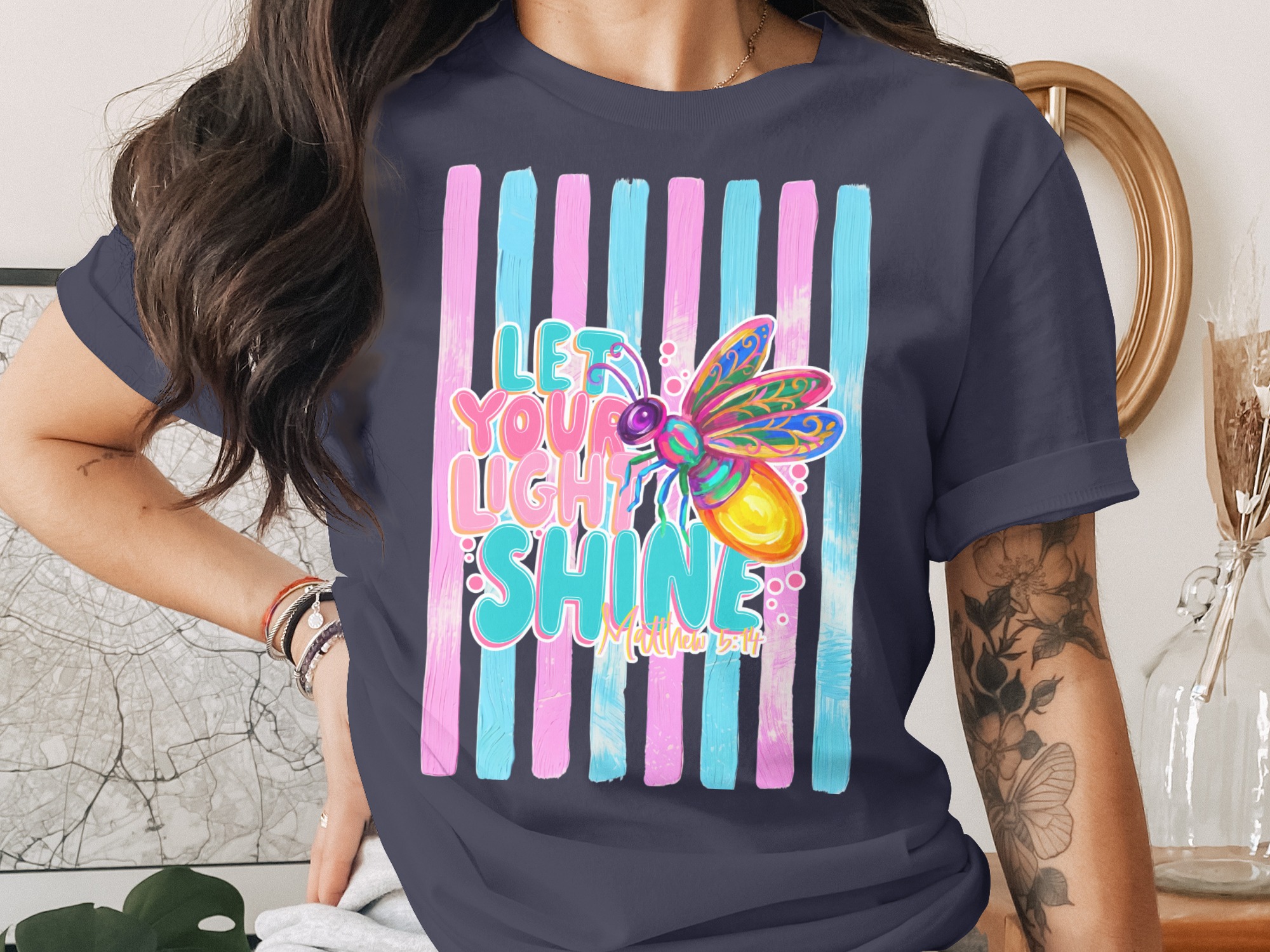 Comfort Colors ® Let Your Light Shine T-Shirt, Matthew 5:14 Scripture Tee, Colorful Firefly Christian Shirt, Inspirational Faith Gift for - Image 3