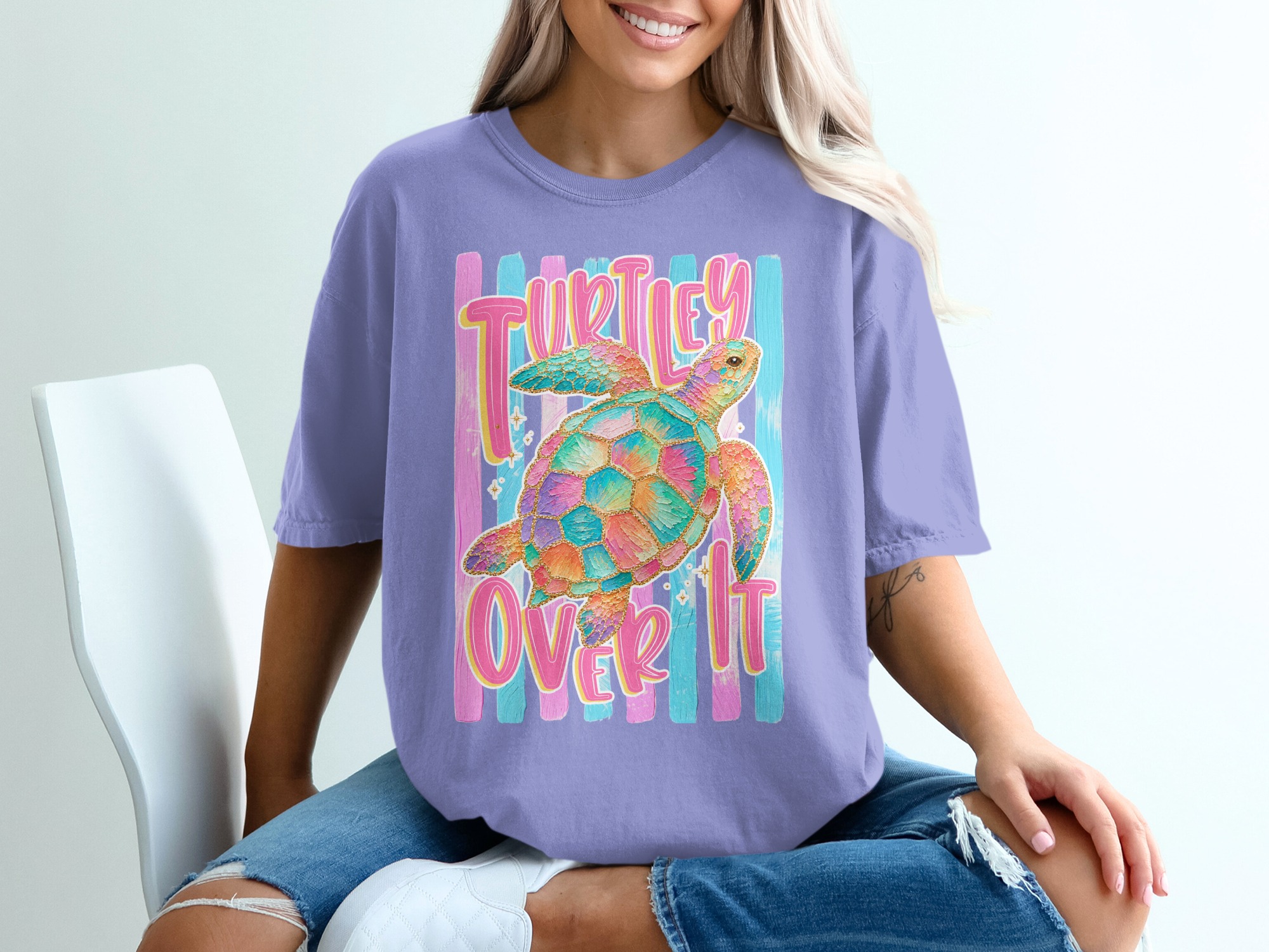 Comfort Colors ® Turtley Over It Sea Turtle T-Shirt, Funny Beach Vibe Tee, Sarcastic Ocean Lover Top, Colorful Summer Vacation Gift - Image 18