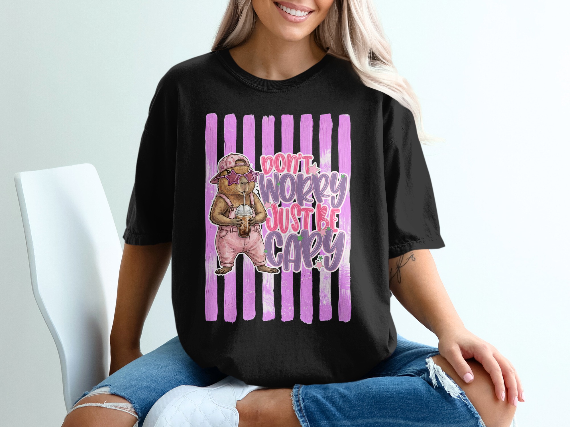 Comfort Colors® Capybara T-Shirt, Don't Worry Just Be Capy, Cute Animal Tee, Trendy Iced Coffee Capybara Gift, Whimsical Shirt For Her - Image 6