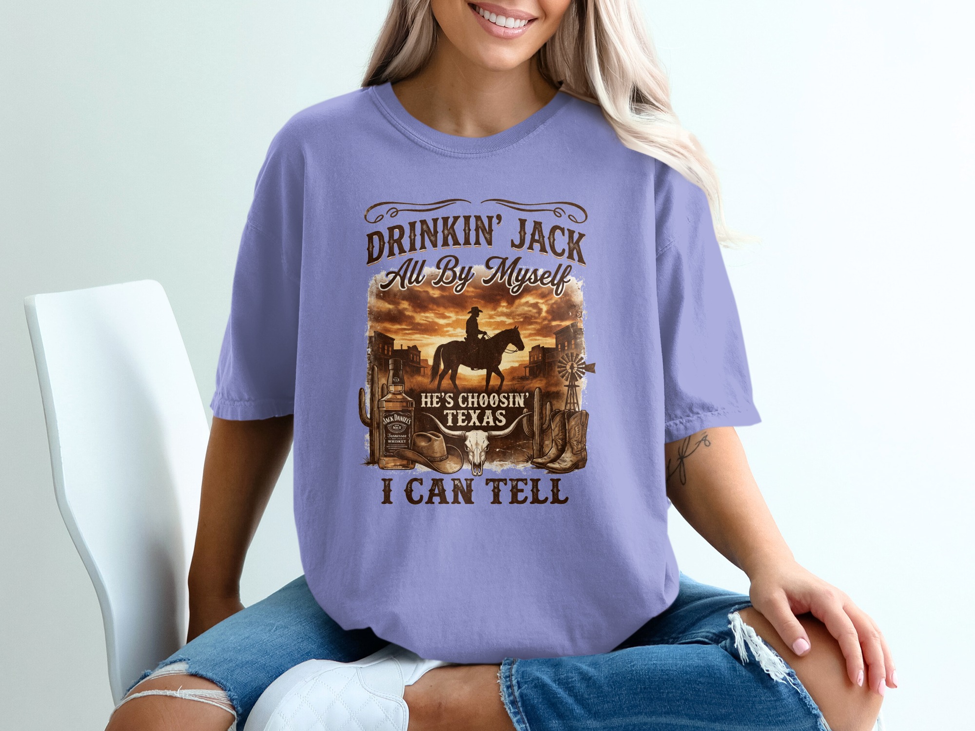 Western Cowboy Texas T-Shirt | Rustic Country Style Graphic Tee for Men & Women | Whiskey Bottle & Bull Skull Design - Image 18