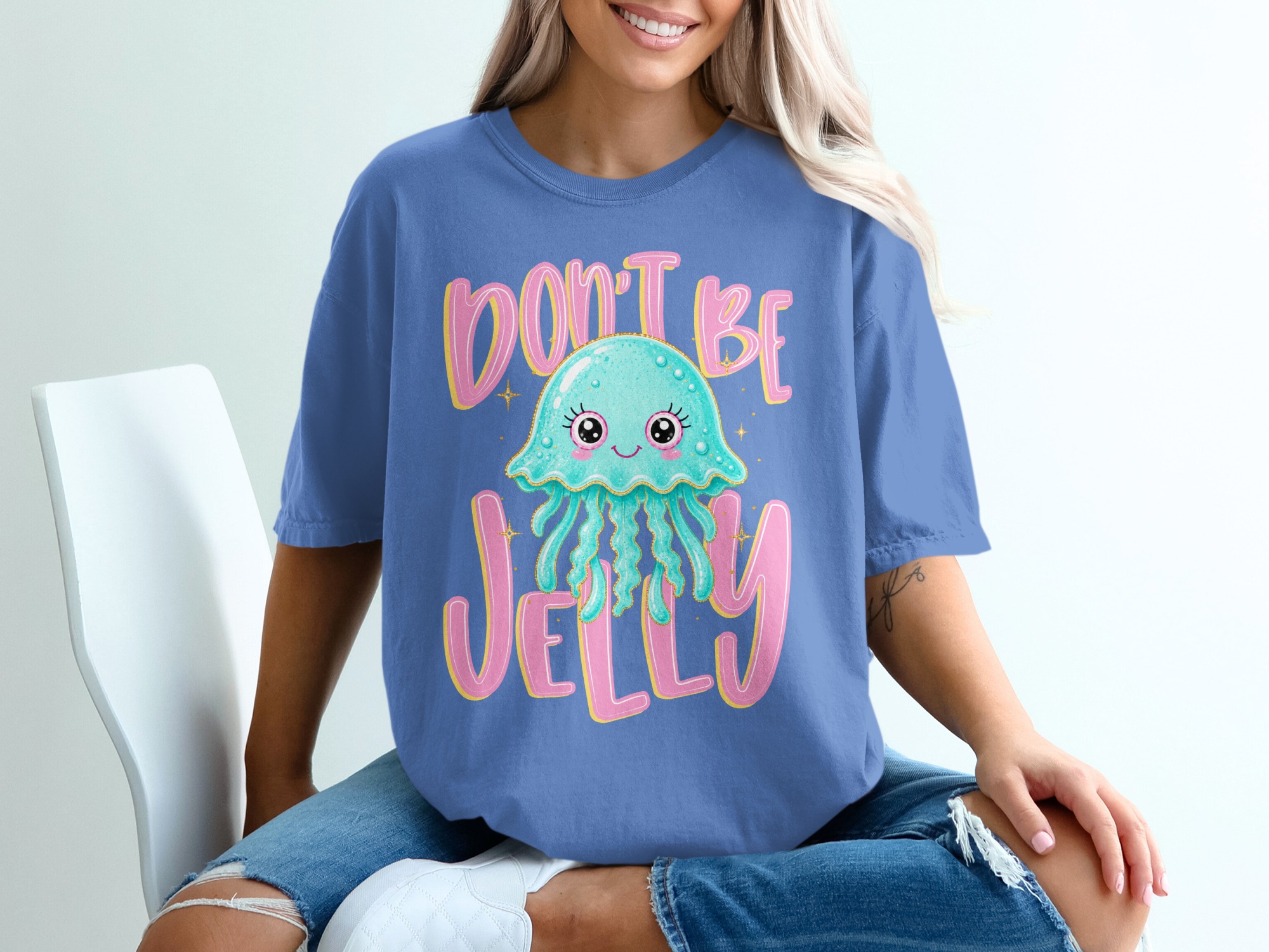 Don't Be Jelly T-Shirt, Cute Jellyfish Shirt, Kawaii Ocean Pun Tee, Faux Glitter Effect Sea Animal Top, Funny Beach Vibe Tee, Gift for Her - Image 20