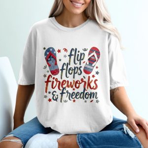 Fourth of July T-Shirt, Comfort Colors ® Flip Flops Fireworks & Freedom Tee, American Summer Patriotic Shirt