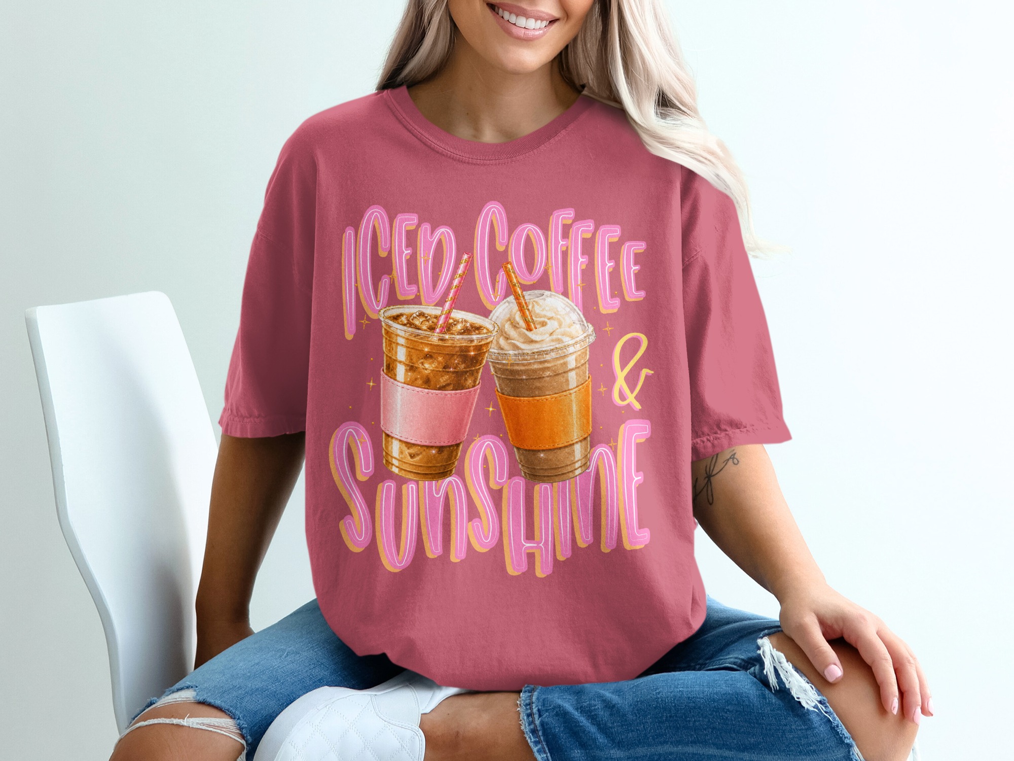 Iced Coffee Sunshine T-Shirt, Summer Vibes Gift, Coffee Lover Aesthetic Tee, Cute Caffeine Graphic Shirt, Women's Trendy Top - Image 15