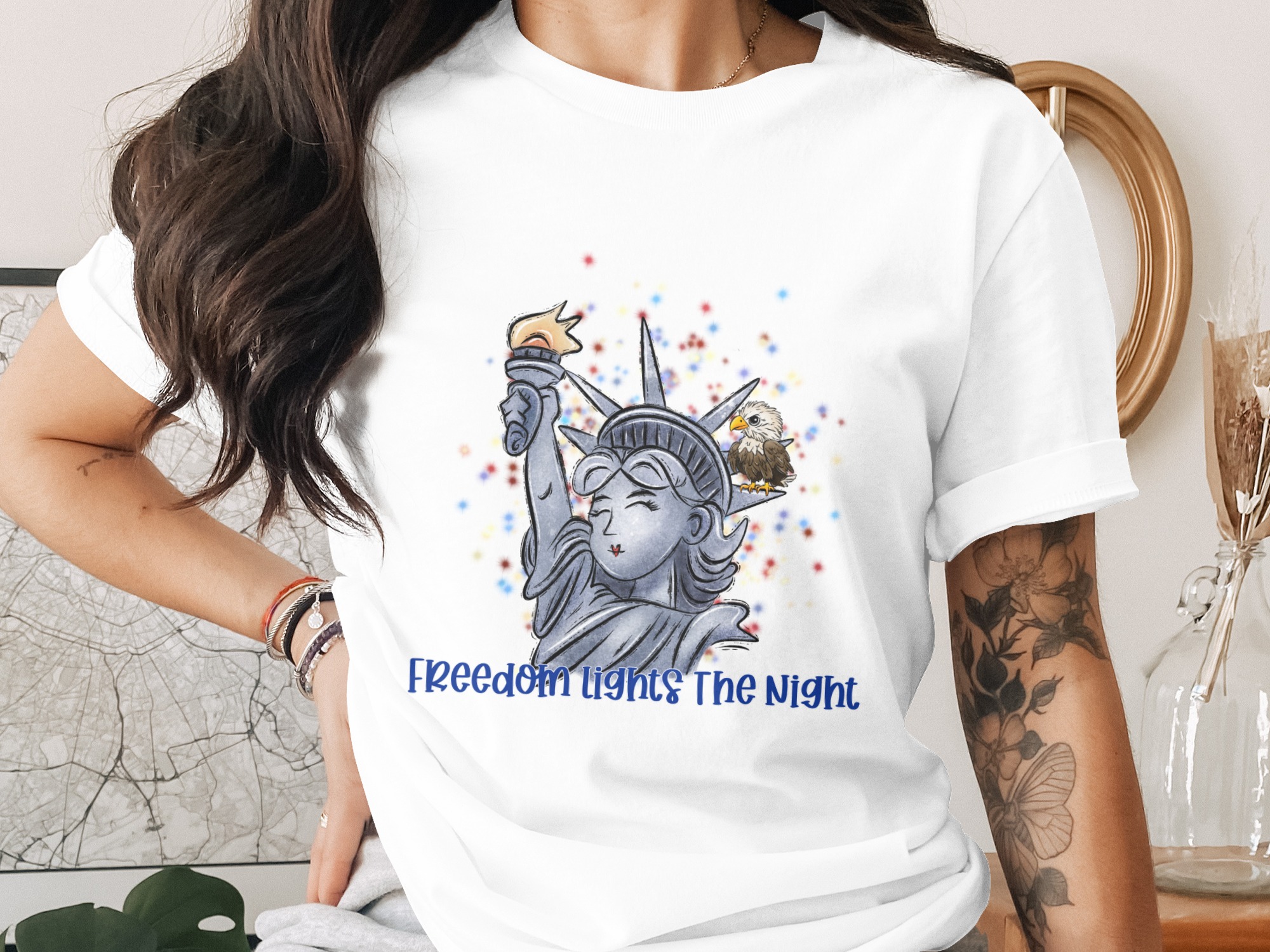 Fourth of July T-Shirt, Lady Liberty & Eagle Freedom Tee, Patriotic American Flag Shirt, Independence Day Gift, USA Graphic Tee