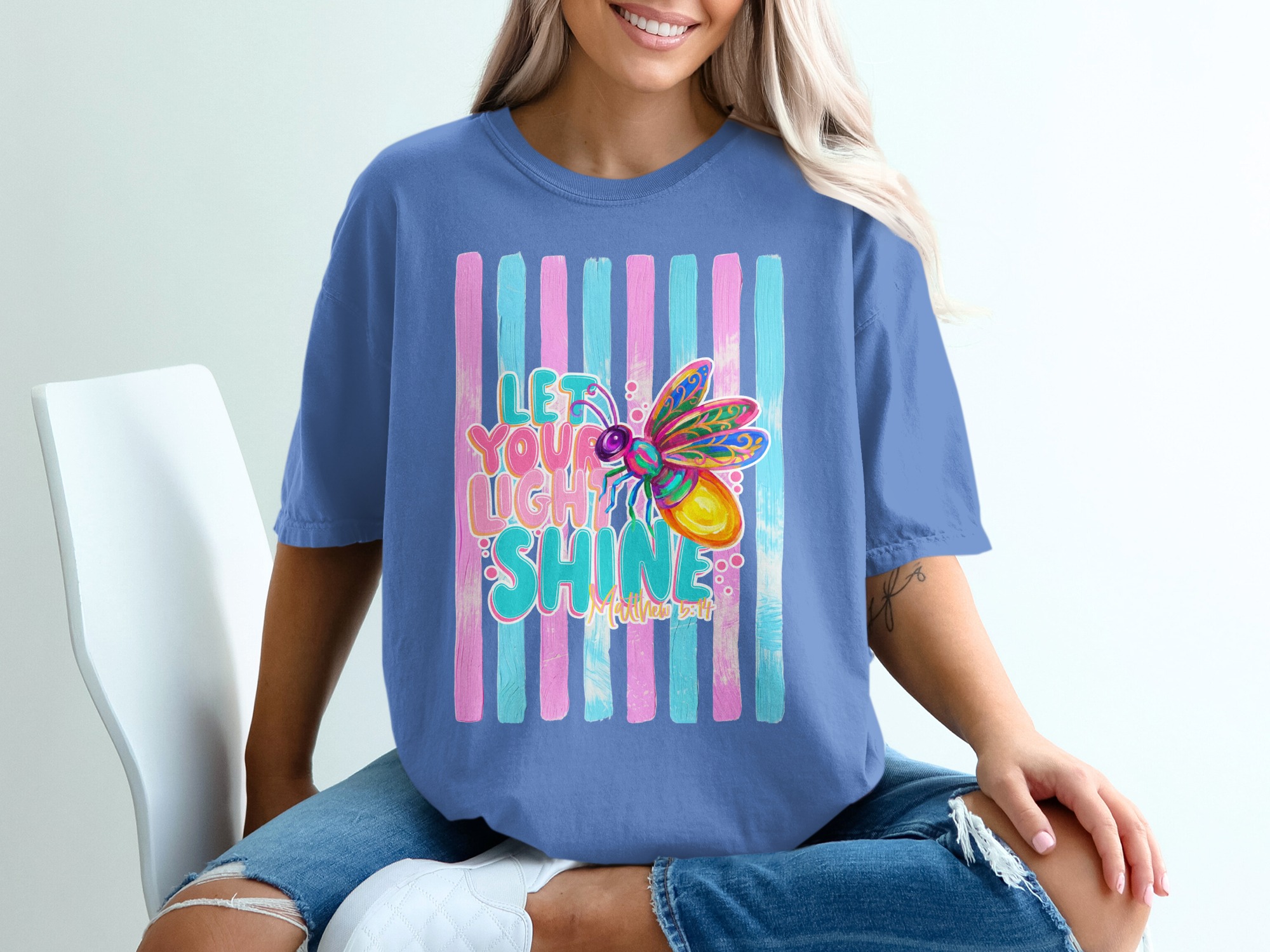 Comfort Colors ® Let Your Light Shine T-Shirt, Matthew 5:14 Scripture Tee, Colorful Firefly Christian Shirt, Inspirational Faith Gift for - Image 20