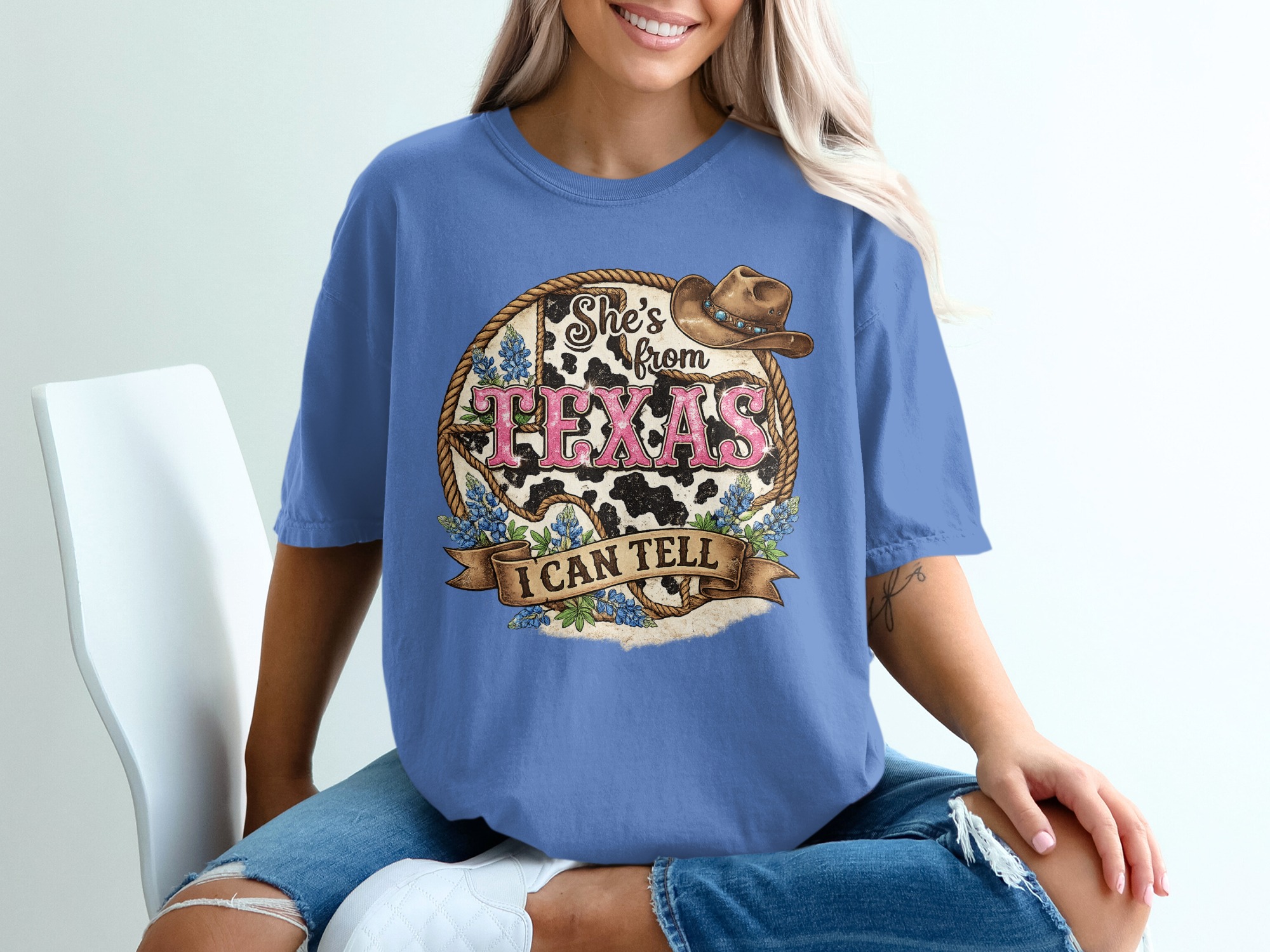 She's From Texas T-Shirt, Texas Pride Cowgirl Tee, Southern Women's Graphic Shirt, Bluebonnet Western Style Gift for Her - Image 20