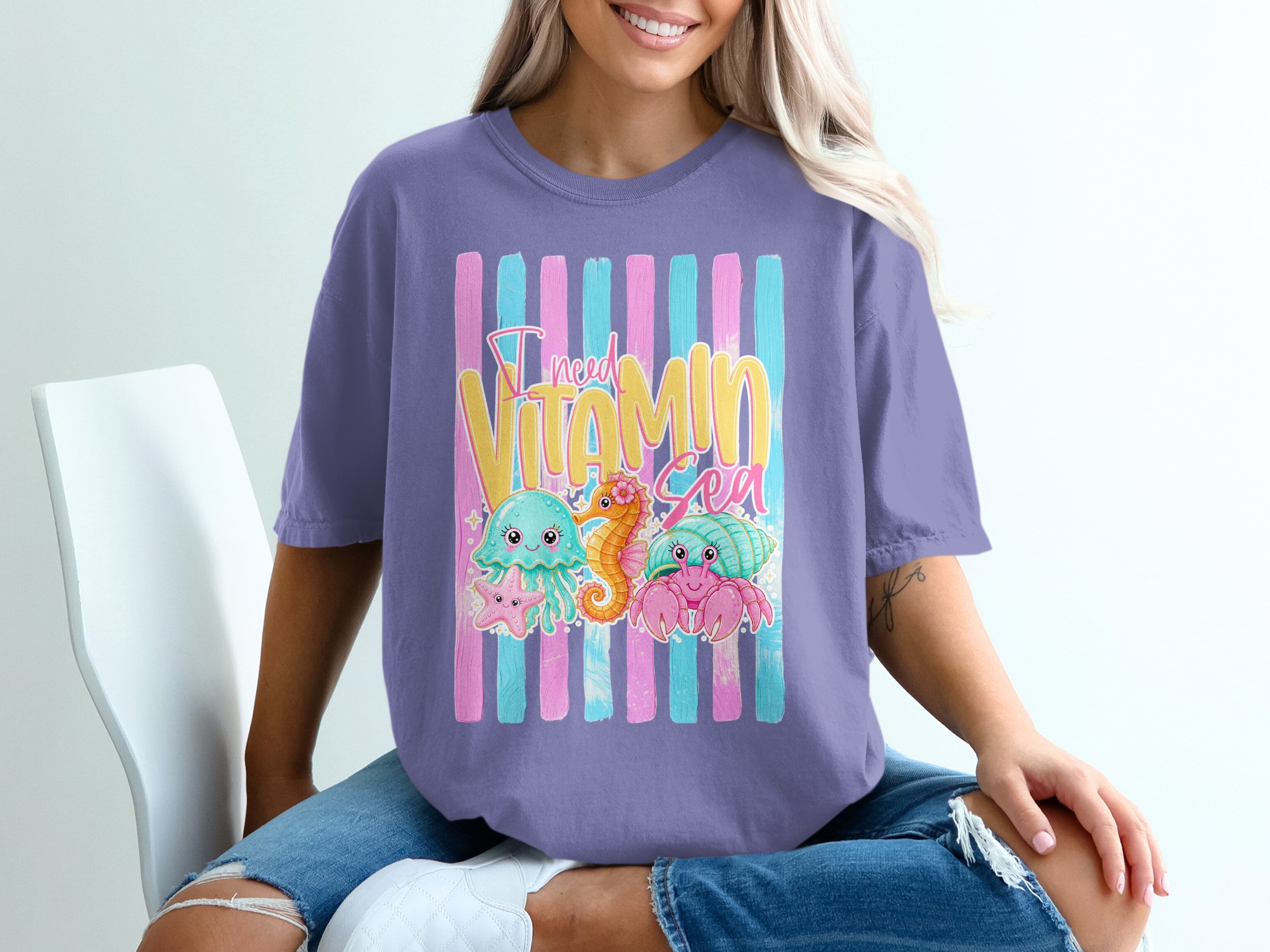 Comfort Colors® Vitamin Sea T-Shirt, Cute Ocean Animals Tee, Beach Vacation Shirt, Summer Vibes Jellyfish Seahorse Crab Gift - Image 13