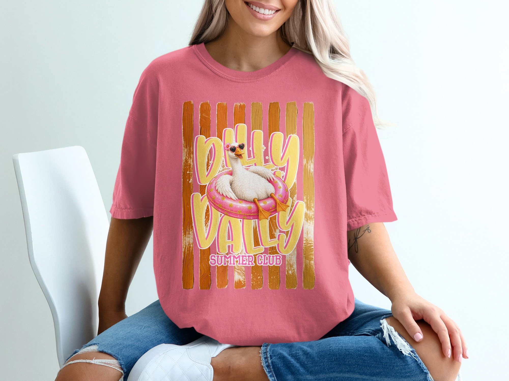 Comfort Colors® Dilly Dally Summer Club T-Shirt, Funny Duck Float Tee, Whimsical Summer Vacation Shirt, Relaxed Animal Lover Gift - Image 16