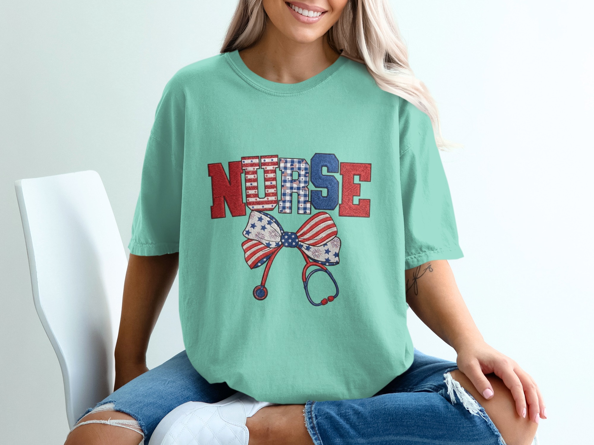 Comfort Colors® Patriotic Nurse T-Shirt, American Flag Nurse Tee, RN Gift, Stethoscope Shirt, Healthcare Hero, 4th of July, Nurse Graduation - Image 10