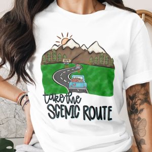 Scenic Route T-Shirt, Road Trip Shirt, Travel Lover Tee, Vacation Shirt, Mountain Adventure Graphic Tee for Women