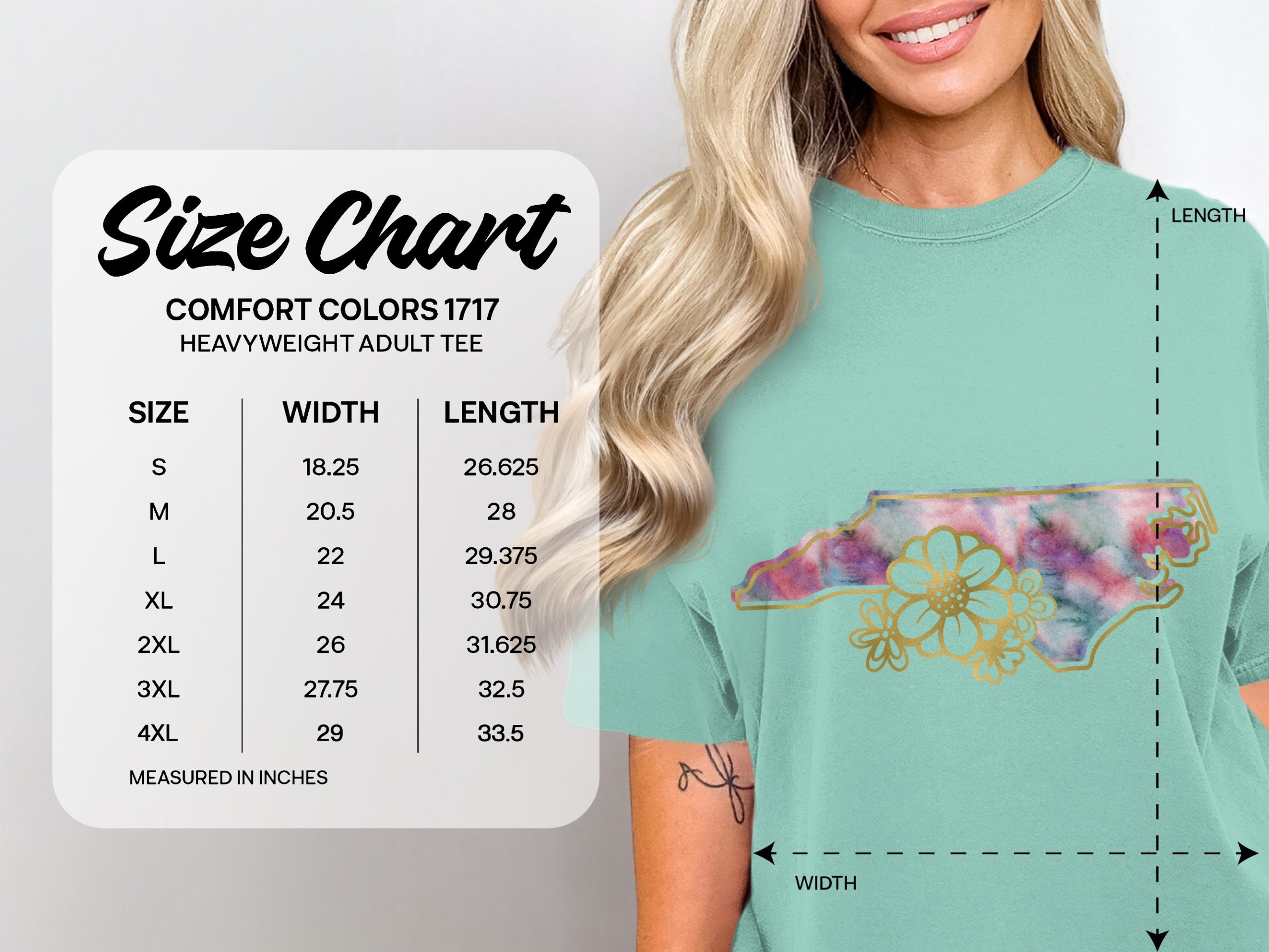 North Carolina Floral Watercolor T-Shirt, NC State Map Faux Gold Effect Tee, Boho Aesthetic State Pride Shirt, NC Lover Gift for Her - Image 5