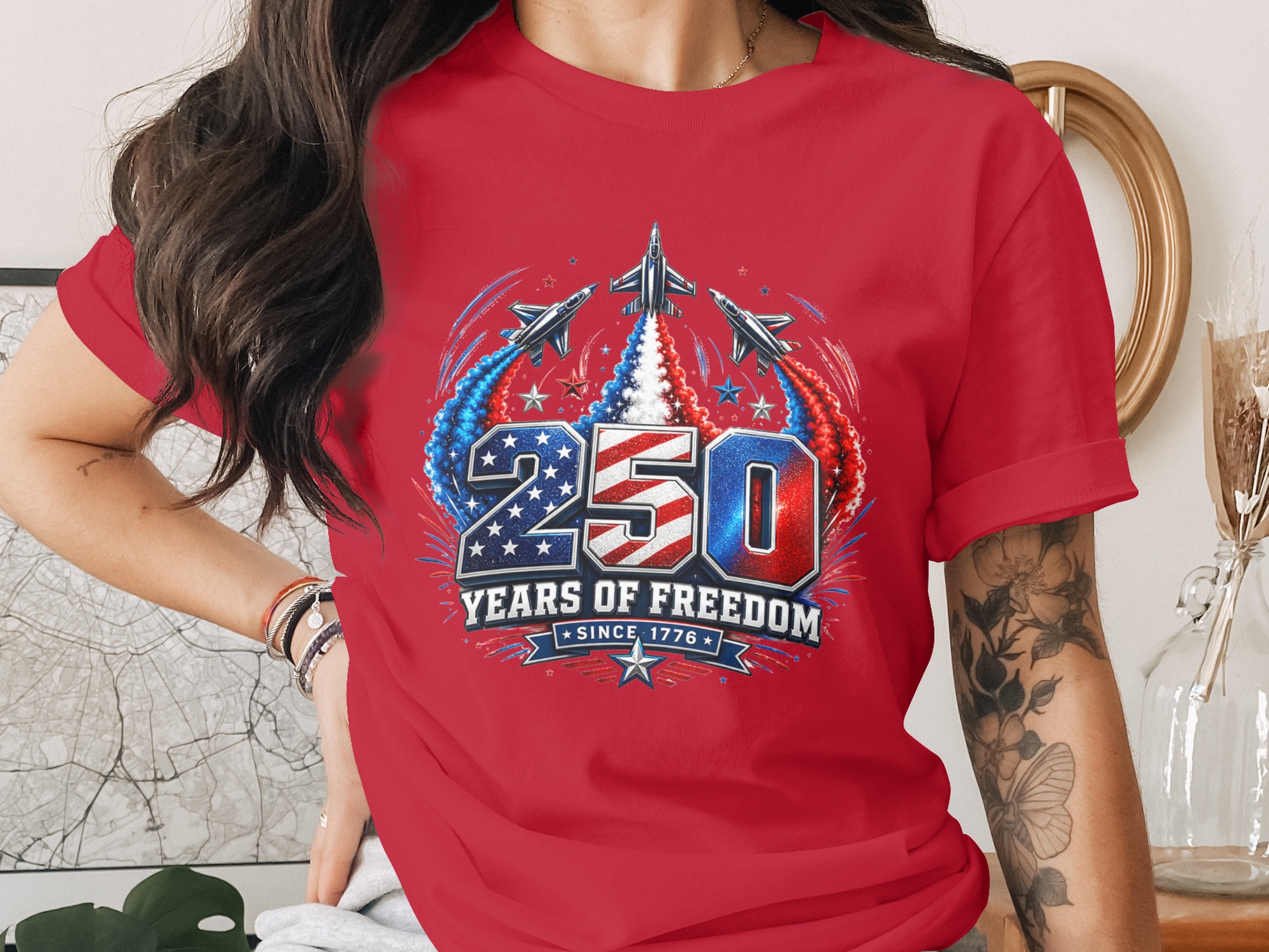 250 Years of Freedom T-Shirt | Patriotic US Independence Day Since 1776 Tee | Military Veteran American History Gift - Image 4