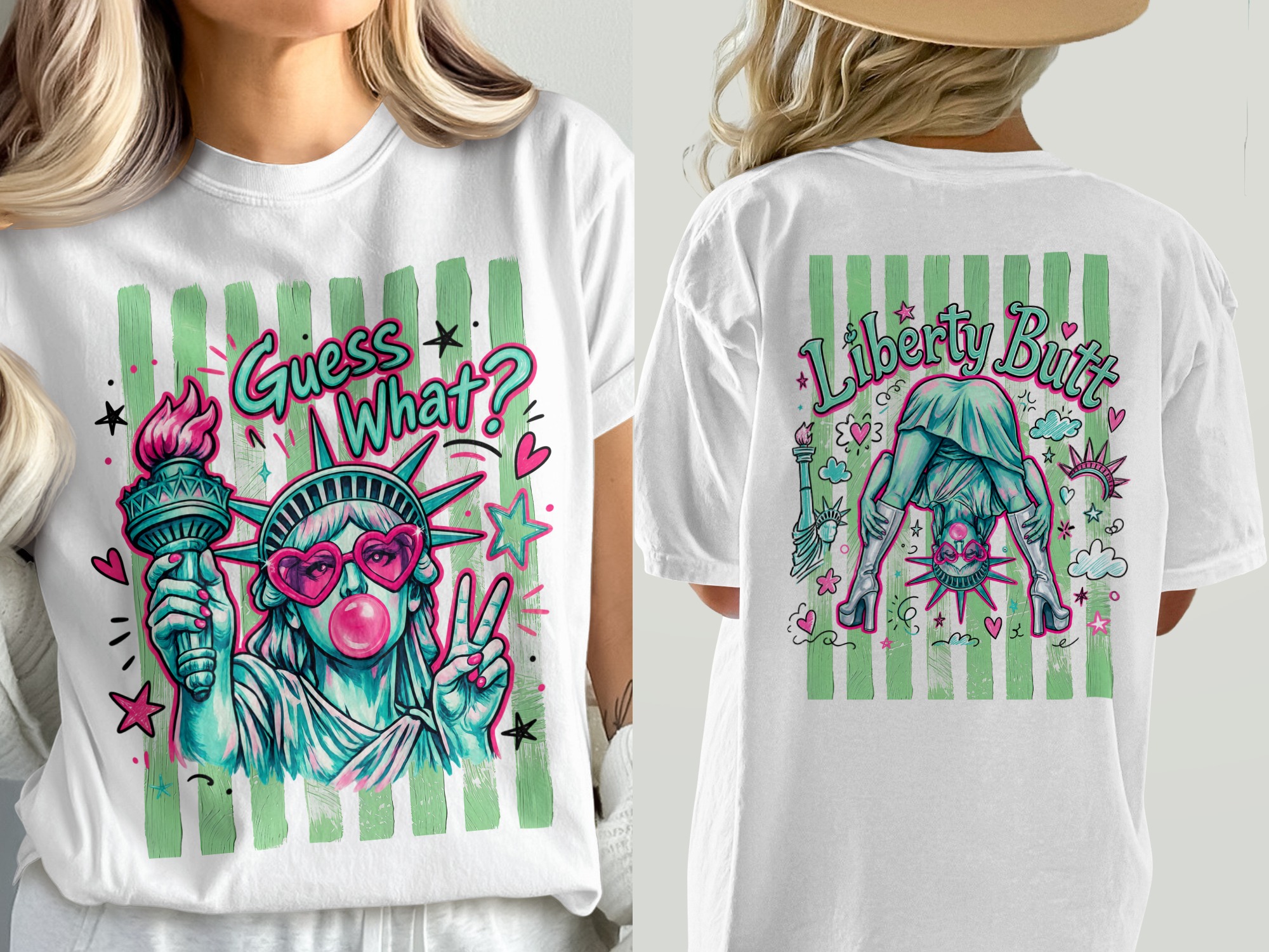 'Guess What?' Pop Art Statue of Liberty Comfort Colors ® T-Shirt, Y2K Bubblegum Liberty Tee, Edgy Patriotic Graphic Tee, Funky Streetwear