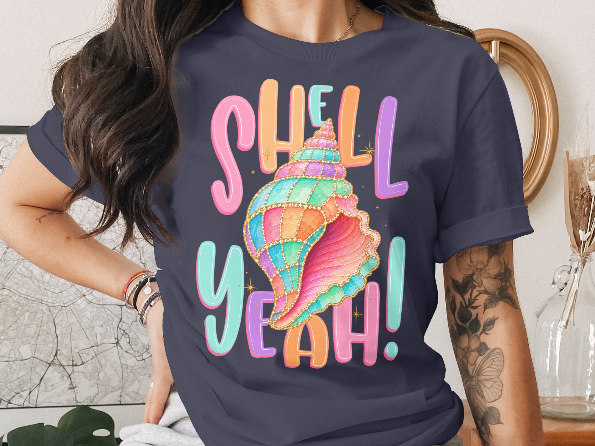 Shell Yeah T-Shirt, Funny Seashell Shirt, Pastel Ocean Beach Tee, Cute Vacation Top, Mermaid Core Style Gift for Her - Image 3