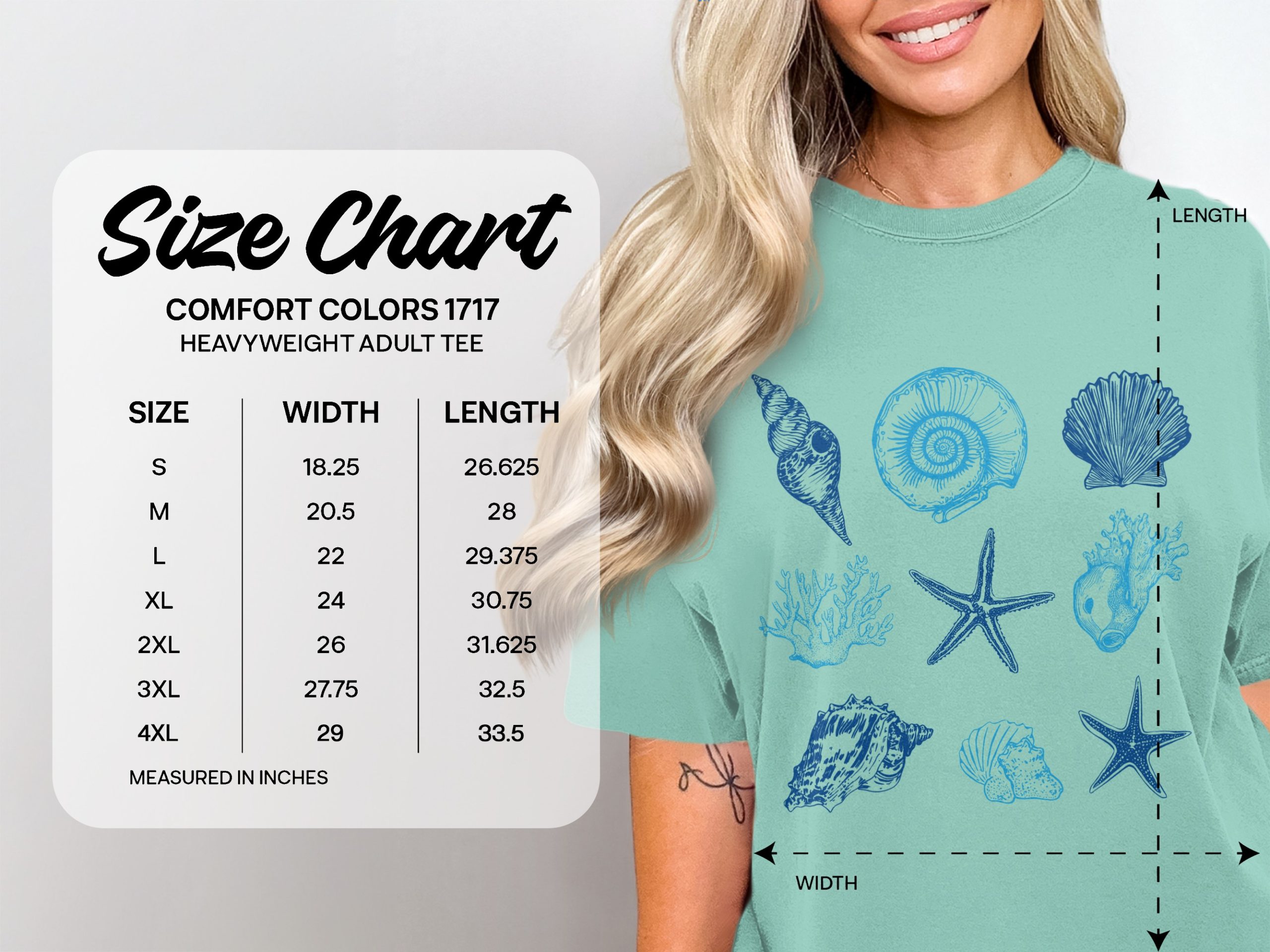 Ocean Seashell Starfish T-Shirt, Coastal Beach Lover Graphic Tee, Summer Vacation Nautical Apparel, Nature Inspired Marine Life Shirt - Image 4