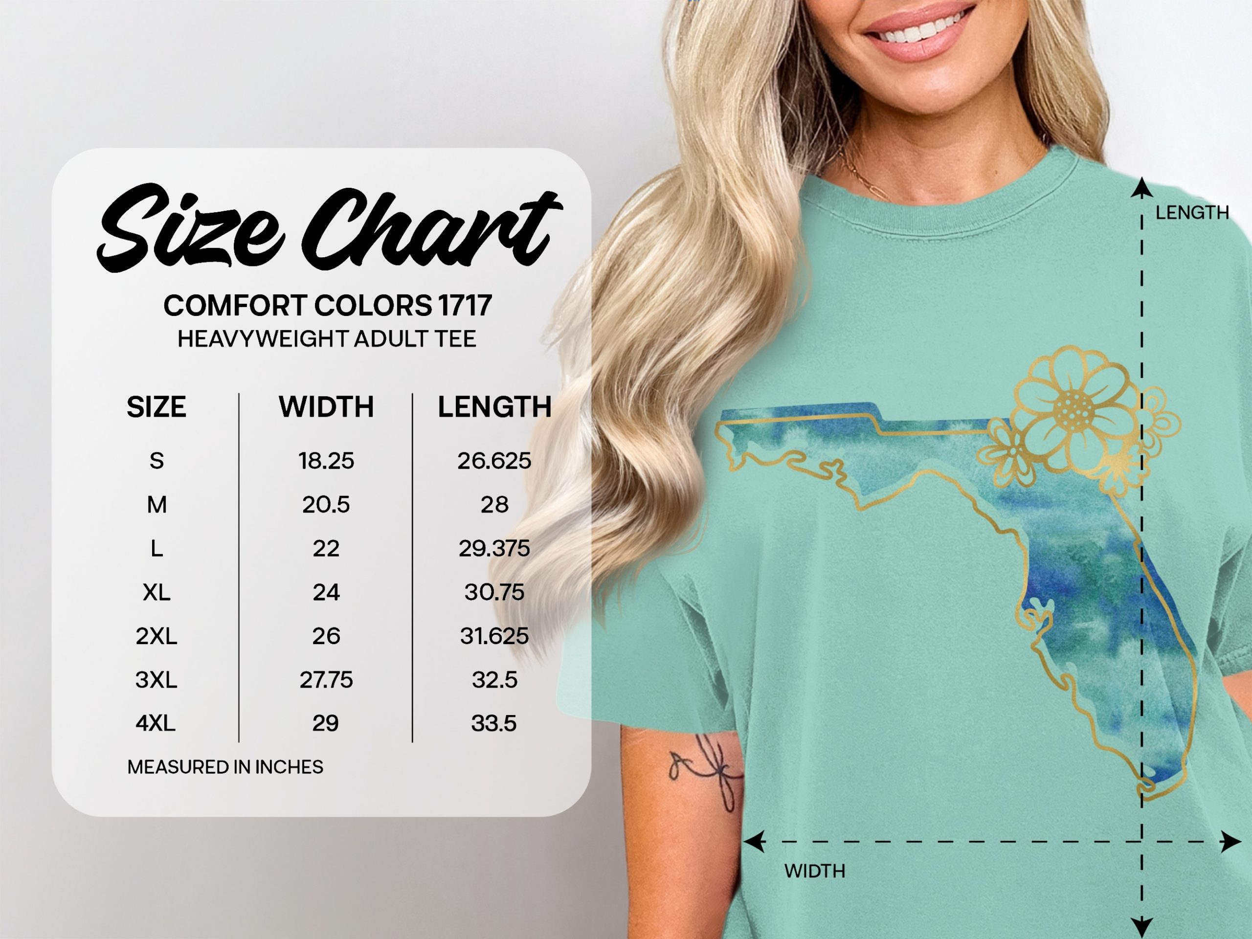 Watercolor Florida T-Shirt with Faux Gold Floral Outline | Coastal Florida State Tee | Florida Lover Gift for Women | Vacation Travel Shirt - Image 4