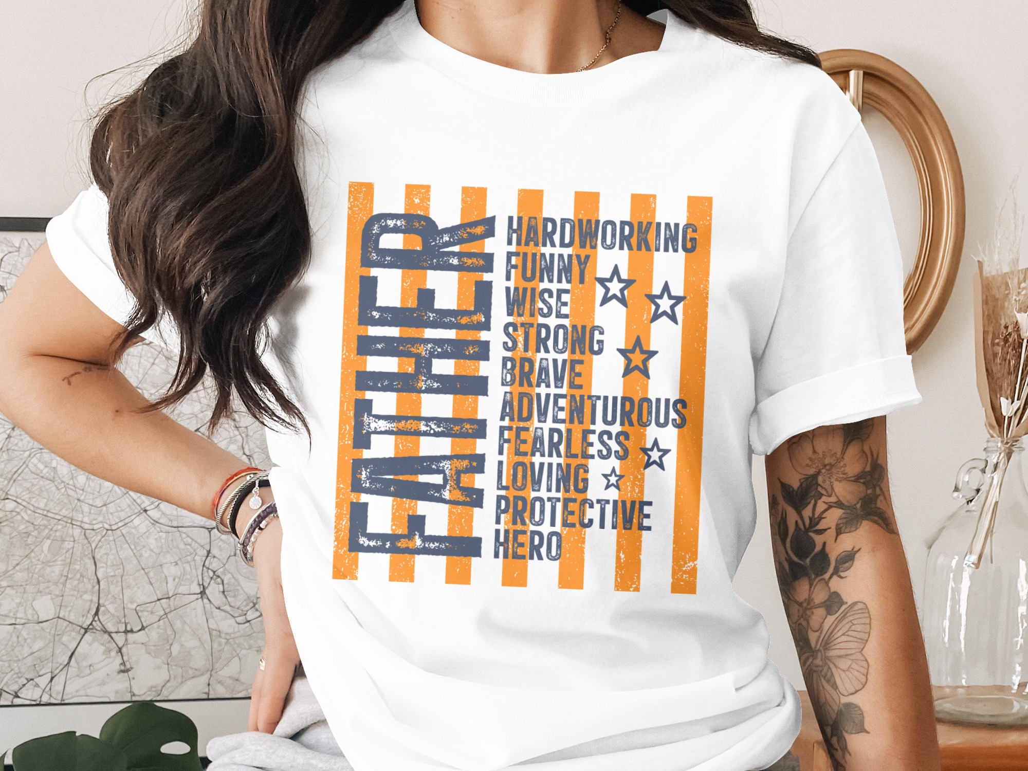 Father's Day T-Shirt, Hardworking Loving Hero Dad Shirt, Distressed Retro Father Gift Tee, Best Dad Ever