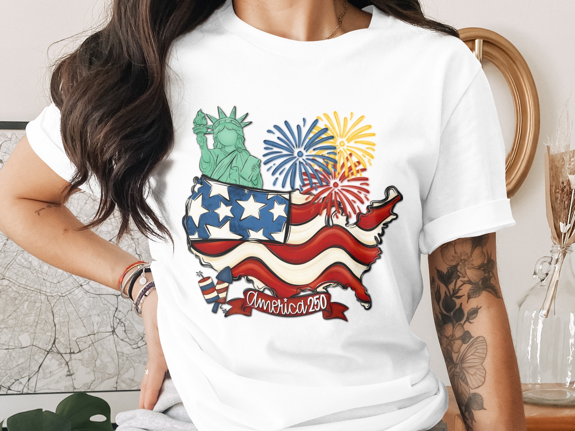America 250 Shirt, Patriotic USA T-Shirt, 4th of July Celebration Tee, Statue of Liberty United States Flag Shirt, American History Gift