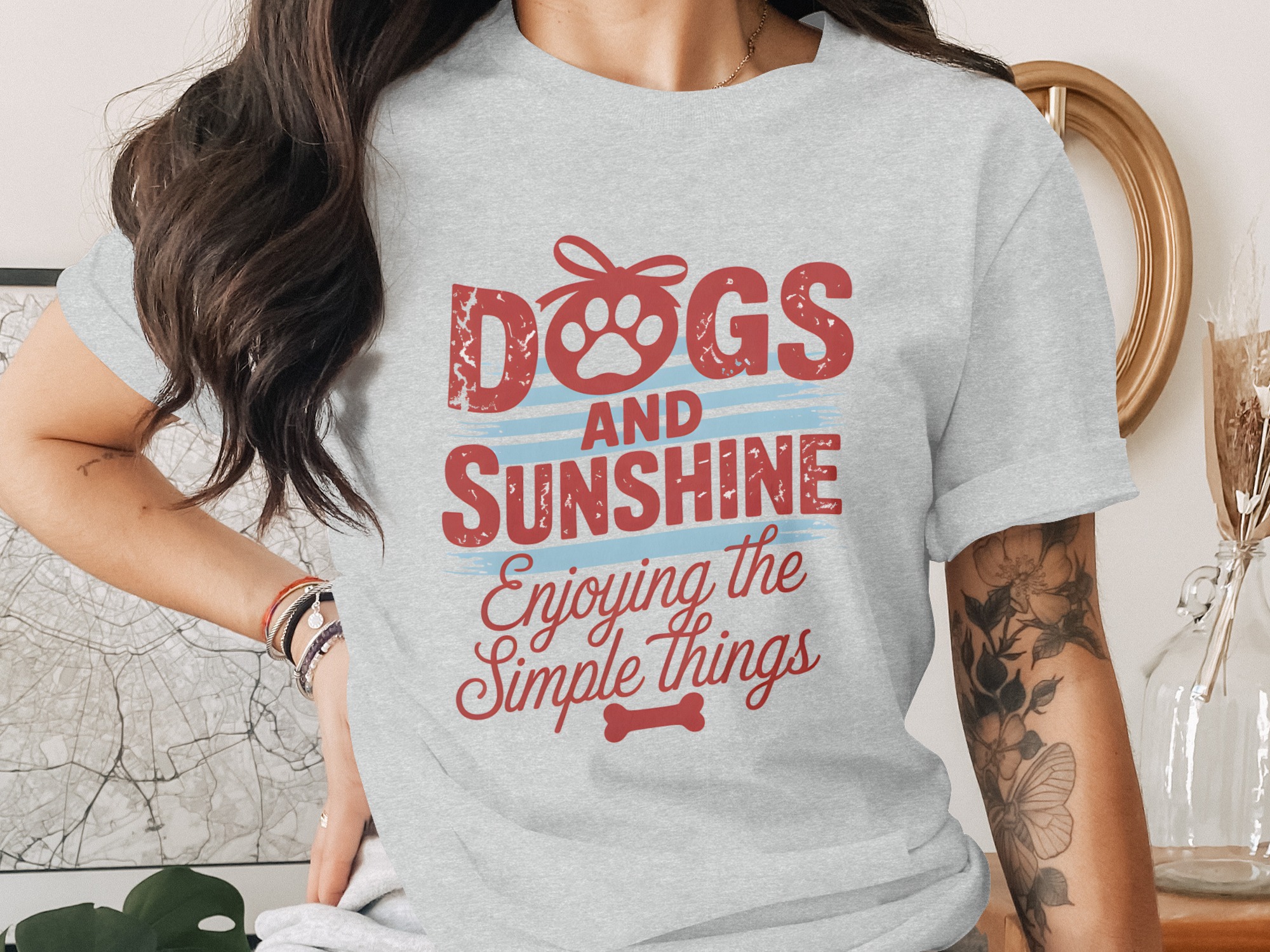 Dogs and Sunshine T-Shirt | Enjoying Simple Things Dog Lover Tee | Pet Parent Gift Shirt | Cozy Canine Life Apparel | Dog Mom Gift Top - Image 2