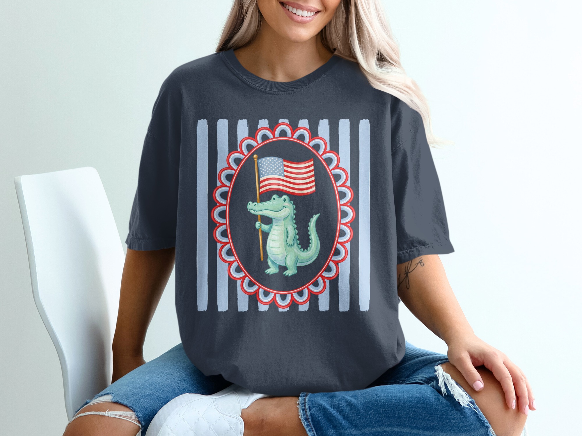 Comfort Colors® Patriotic Alligator T-Shirt, American Flag Crocodile Tee, Cute USA Independence Day Summer Shirt, Southern Style - Image 12