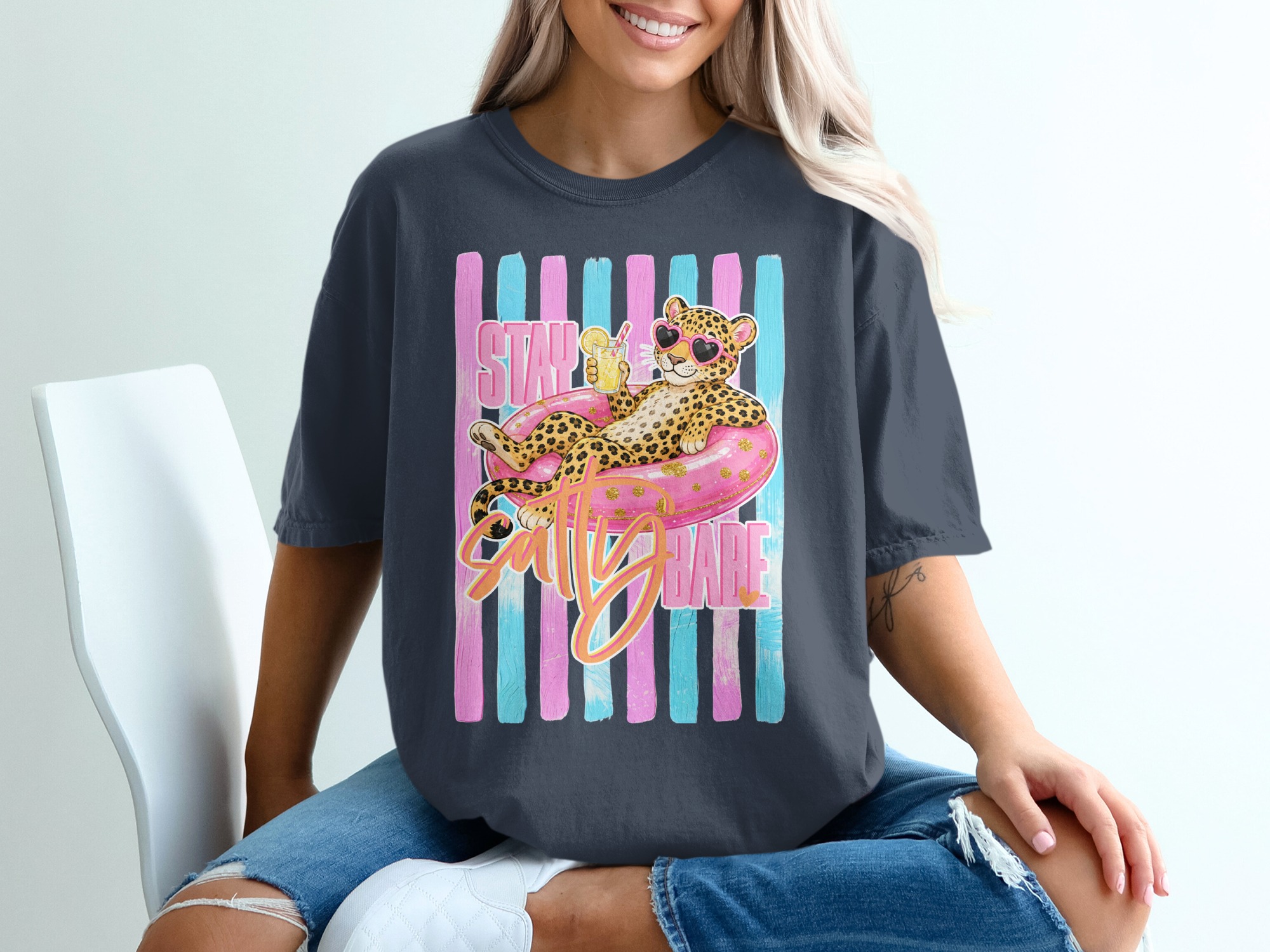 Comfort Colors ® Stay Salty Babe T-Shirt, Leopard Heart Sunglasses Summer Vacation Tee, Bachelorette Party Gift, Girls Trip Fun Leopard - Image 12