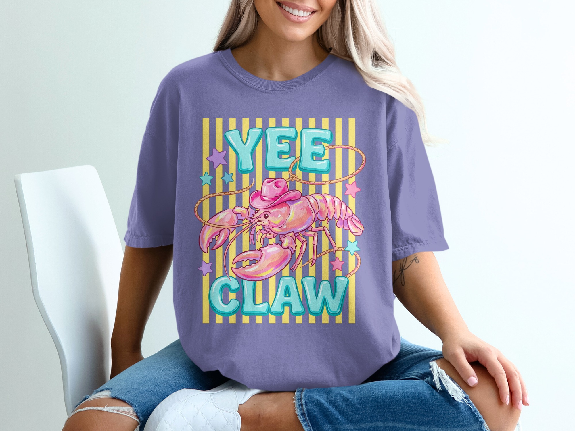 Comfort Colors® Yee Claw T-Shirt, Funny Lobster Cowgirl Tee, Coastal Cowgirl Shirt, Retro Western Graphic, Pun Lover Gift for Her - Image 13