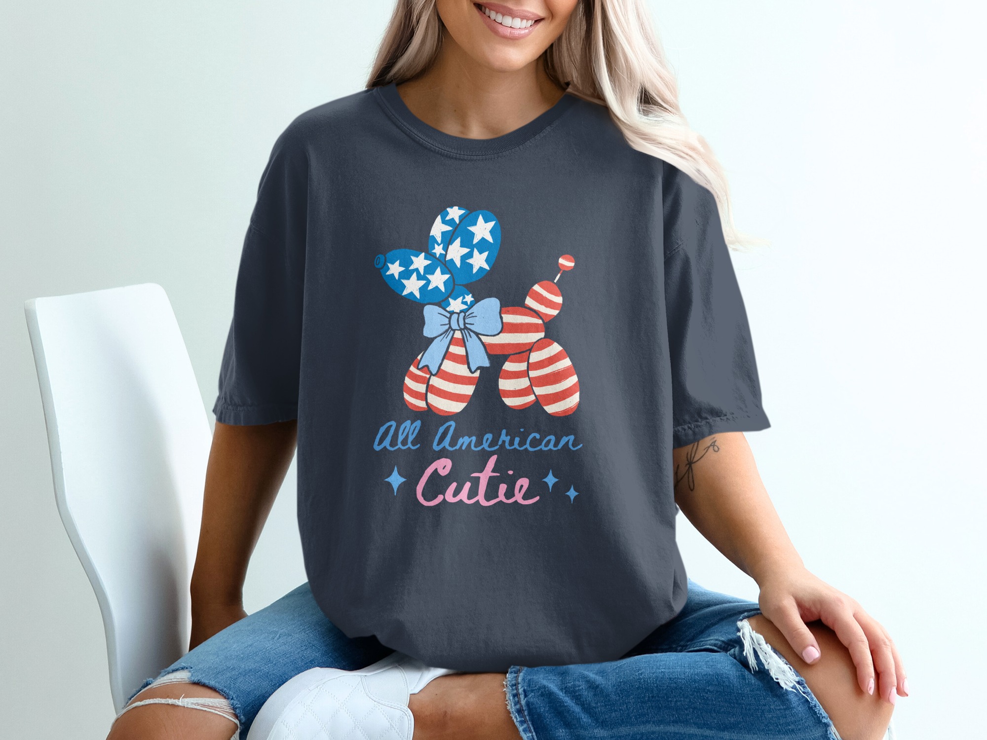 All American Cutie T-Shirt, Patriotic Balloon Dog Fourth of July Tee, Summer USA Flag Shirt for Women & Girls, Memorial Day Outfit - Image 12