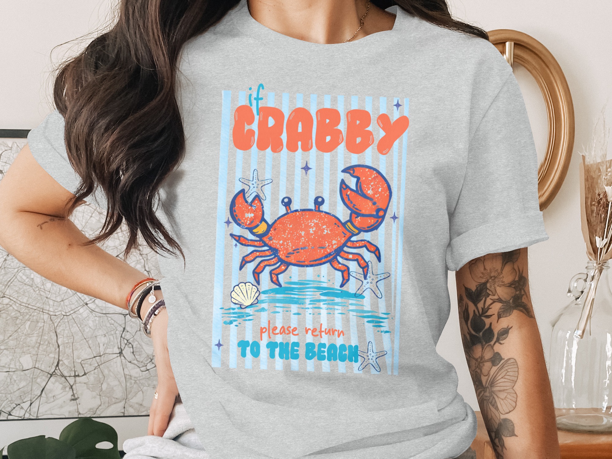 Crabby T-Shirt | If Crabby Please Return to The Beach Tee | Funny Summer Vacation Shirt | Beach Lover Gift | Coastal Ocean Crab Graphic Tee