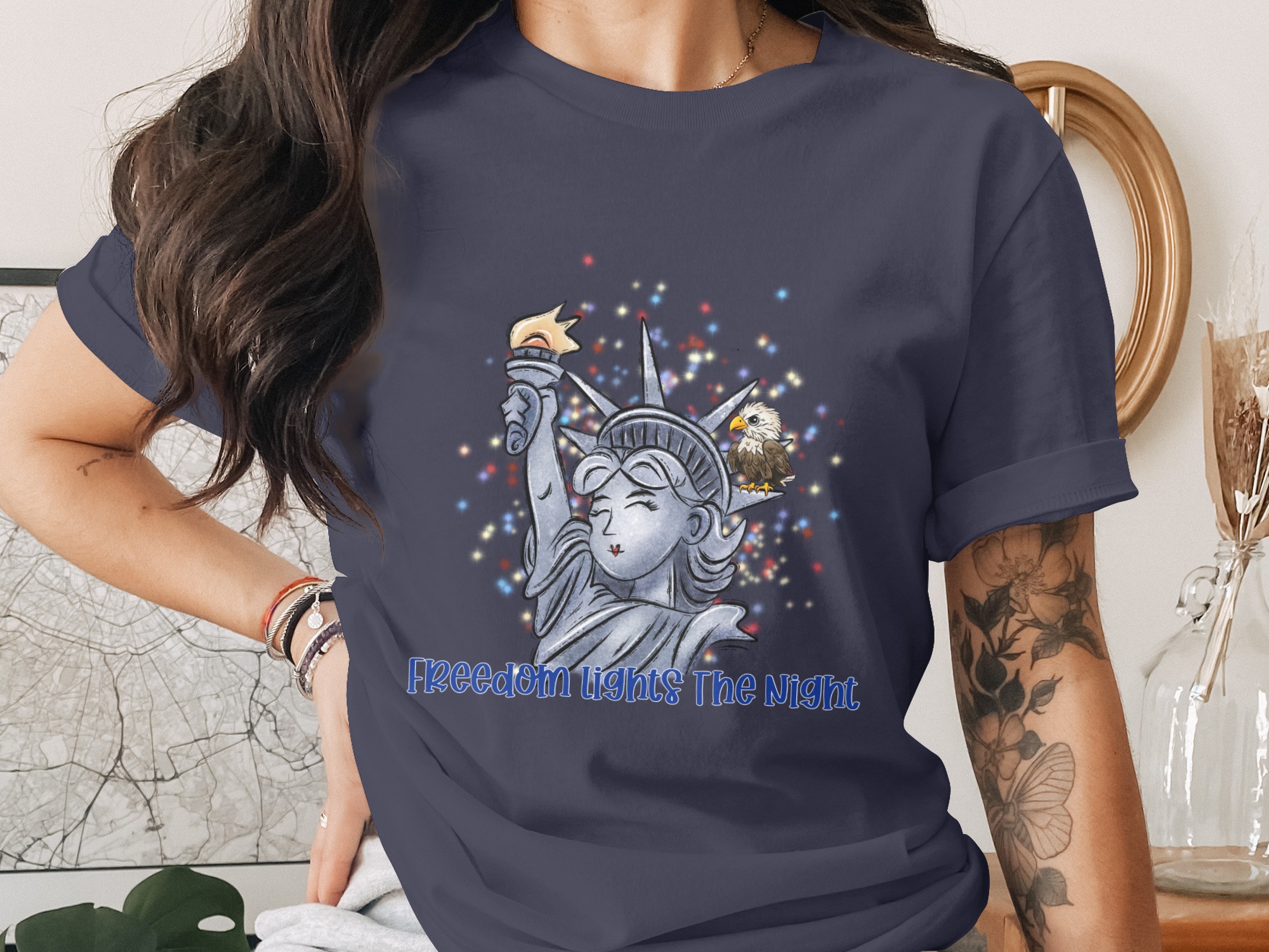 Fourth of July T-Shirt, Lady Liberty & Eagle Freedom Tee, Patriotic American Flag Shirt, Independence Day Gift, USA Graphic Tee - Image 3
