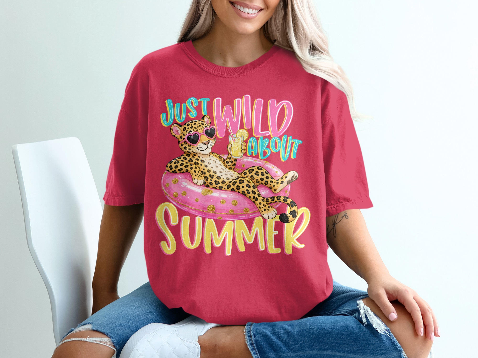 Just Wild About Summer T-Shirt, Cute Leopard Print Vacation Tee, Fun Cheetah Pool Float Shirt, Y2K Summer Vibes Gift for Her - Image 14