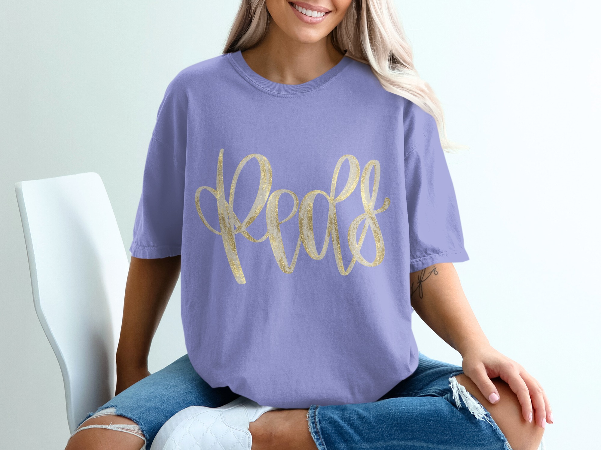 Peace T-Shirt, Faux Gold Glitter Script Tee, Inspirational Message Top, Positive Vibe Shirt for Her, Elegant Casual Gift - Image 18