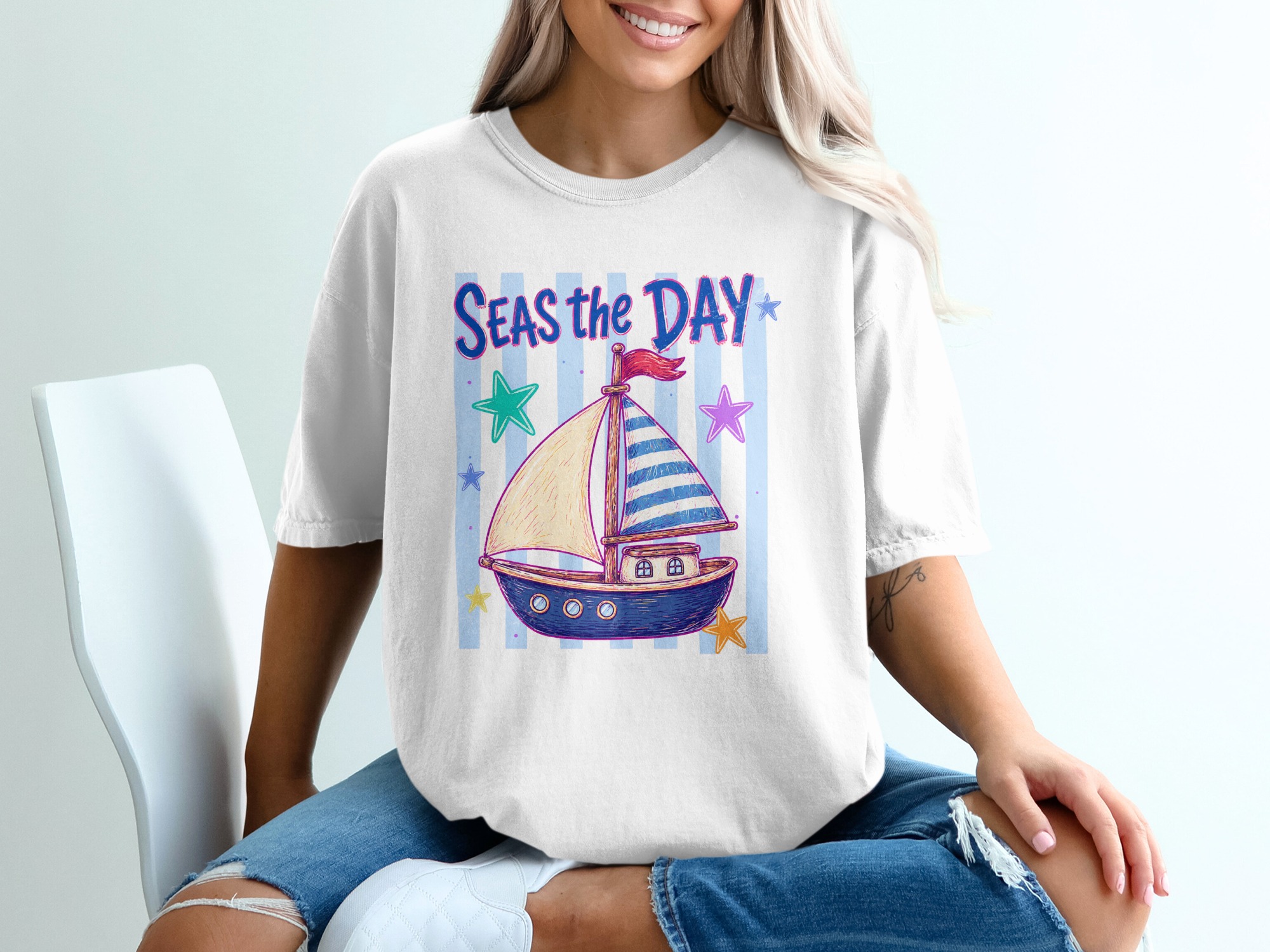 SEAS the DAY T-Shirt, Comfort Colors ® Nautical Boat Tee, Summer Vacation Shirt, Ocean Lover Gift, Beach Life, Sailboat Apparel, Cruise Trip